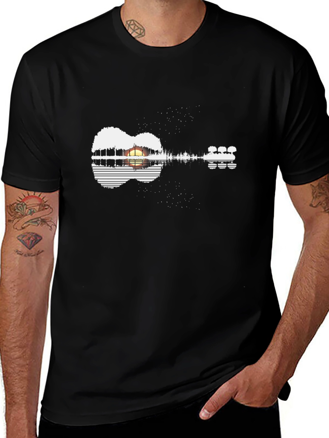 Guitar Sunset Graphic Tee - Black Unisex Shirt