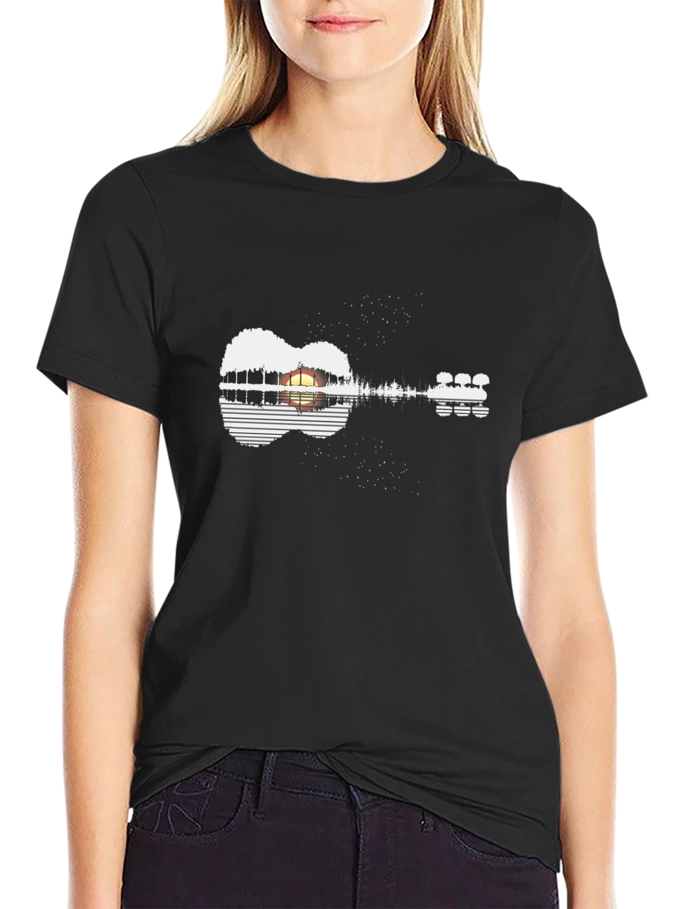Guitar Sunset Graphic Tee - Black Unisex Shirt