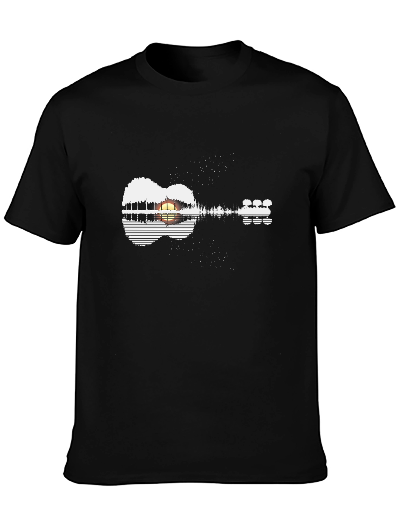 Guitar Sunset Graphic Tee - Black Unisex Shirt