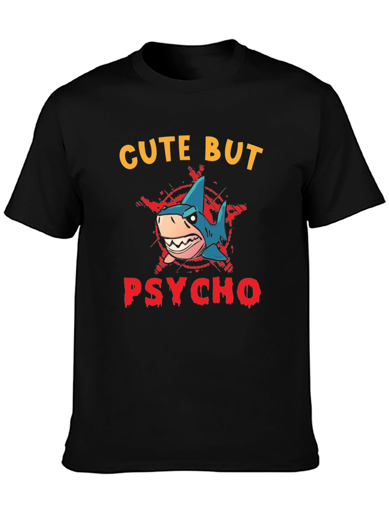 Cute But Psycho Shark Graphic Print T-Shirt - Black