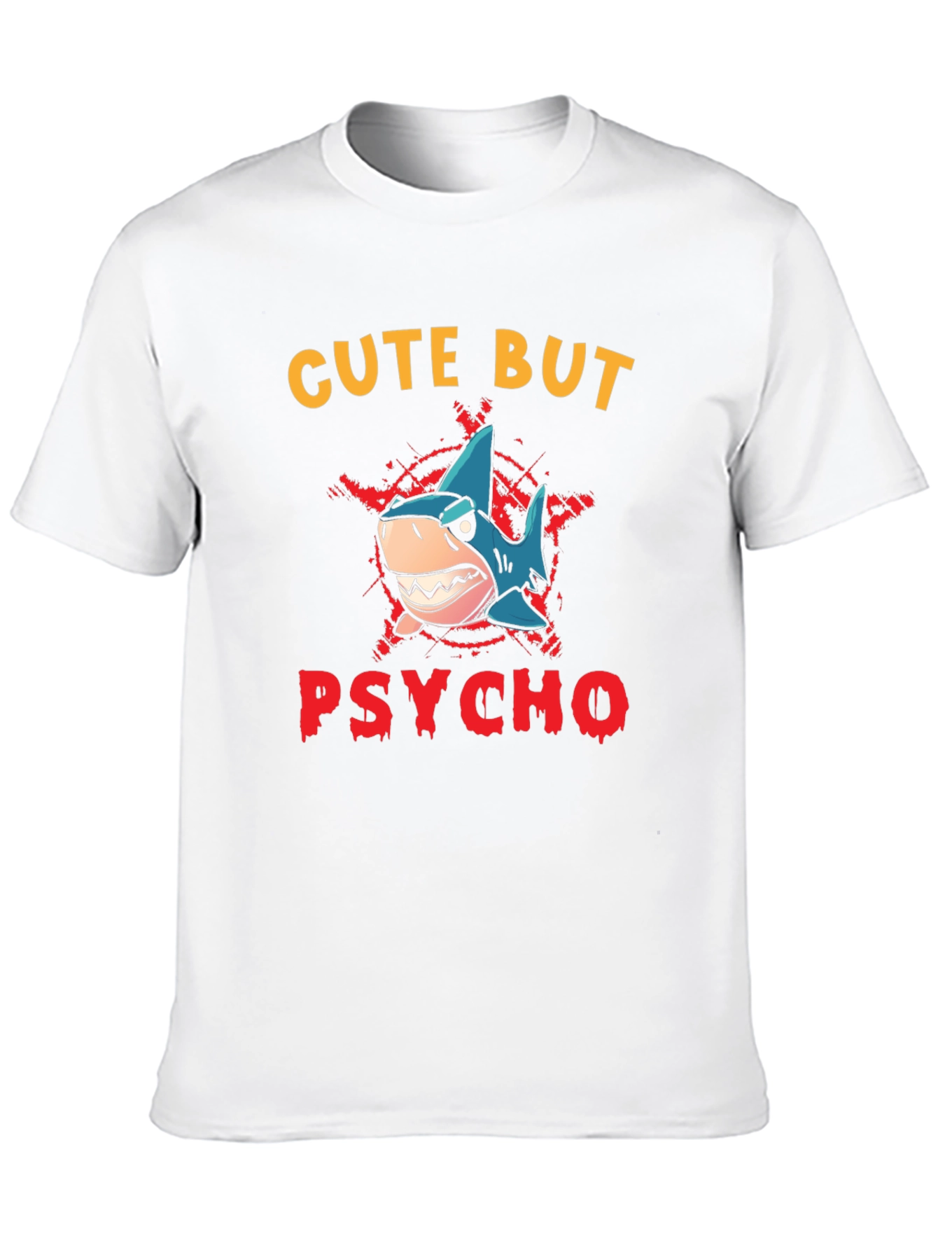 Cute But Psycho Shark Graphic Print T-Shirt - Black