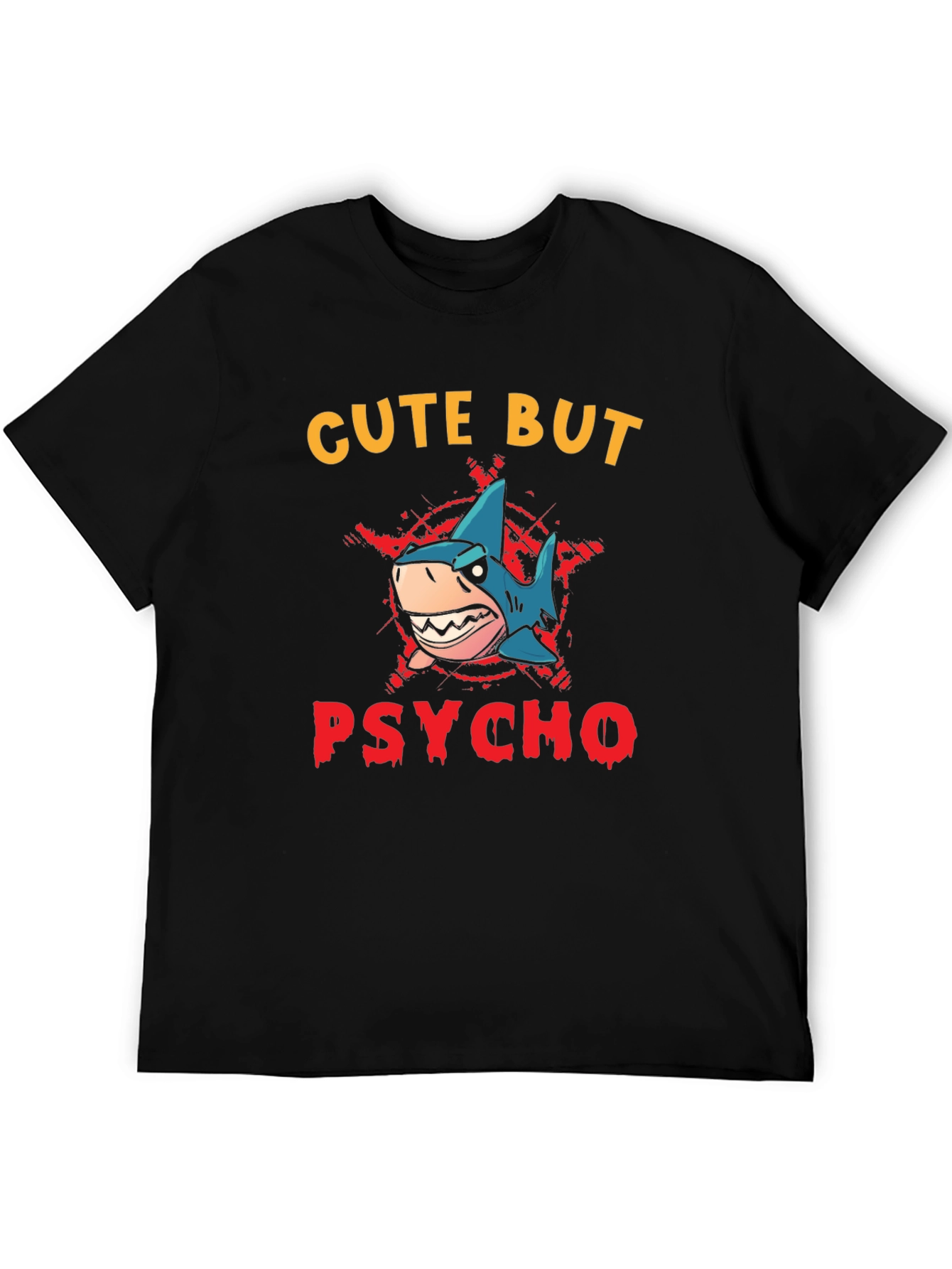 Cute But Psycho Shark Graphic Print T-Shirt - Black