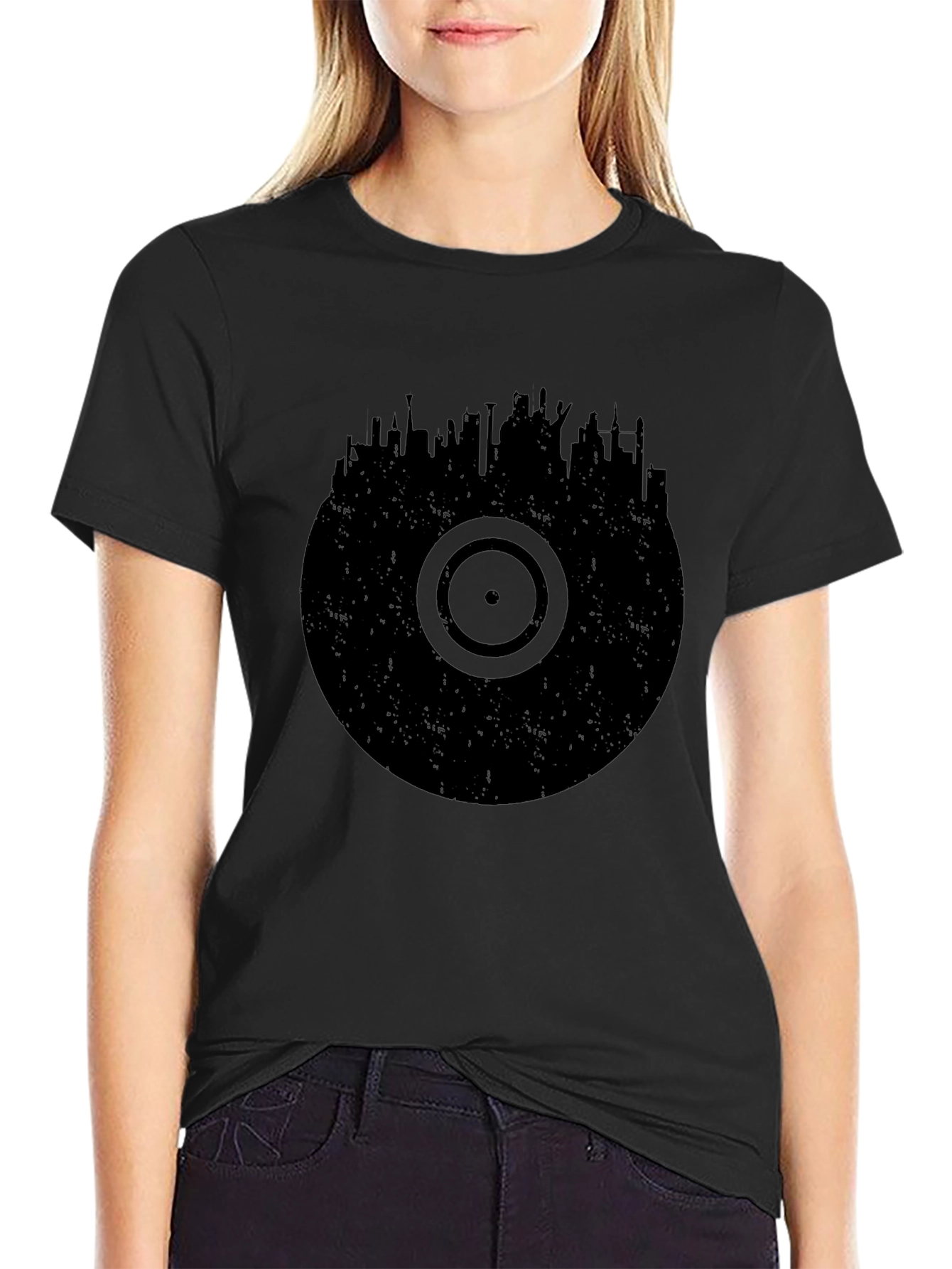 Vinyl Record Skyline Black T-Shirt