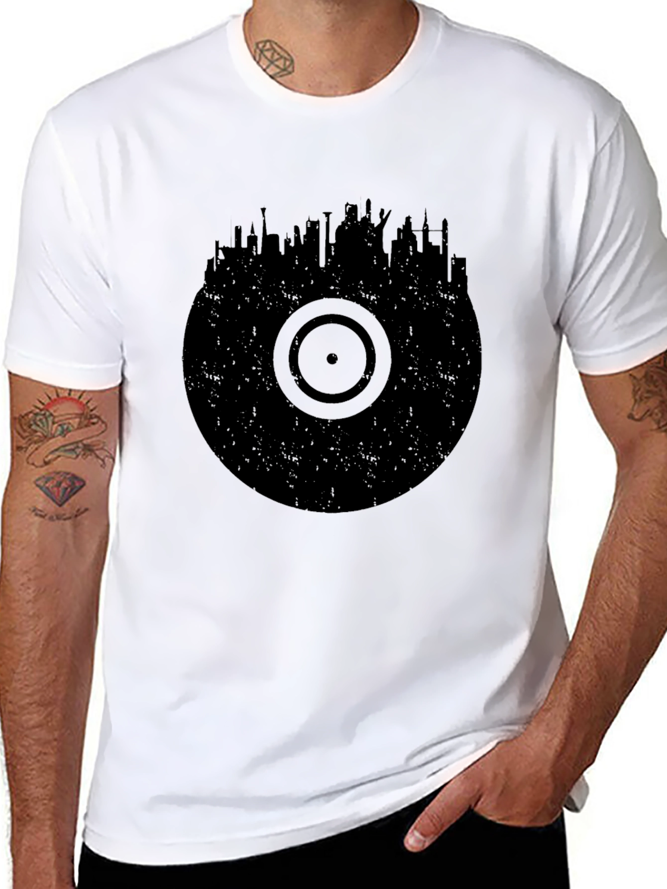 Vinyl Record Skyline Black T-Shirt