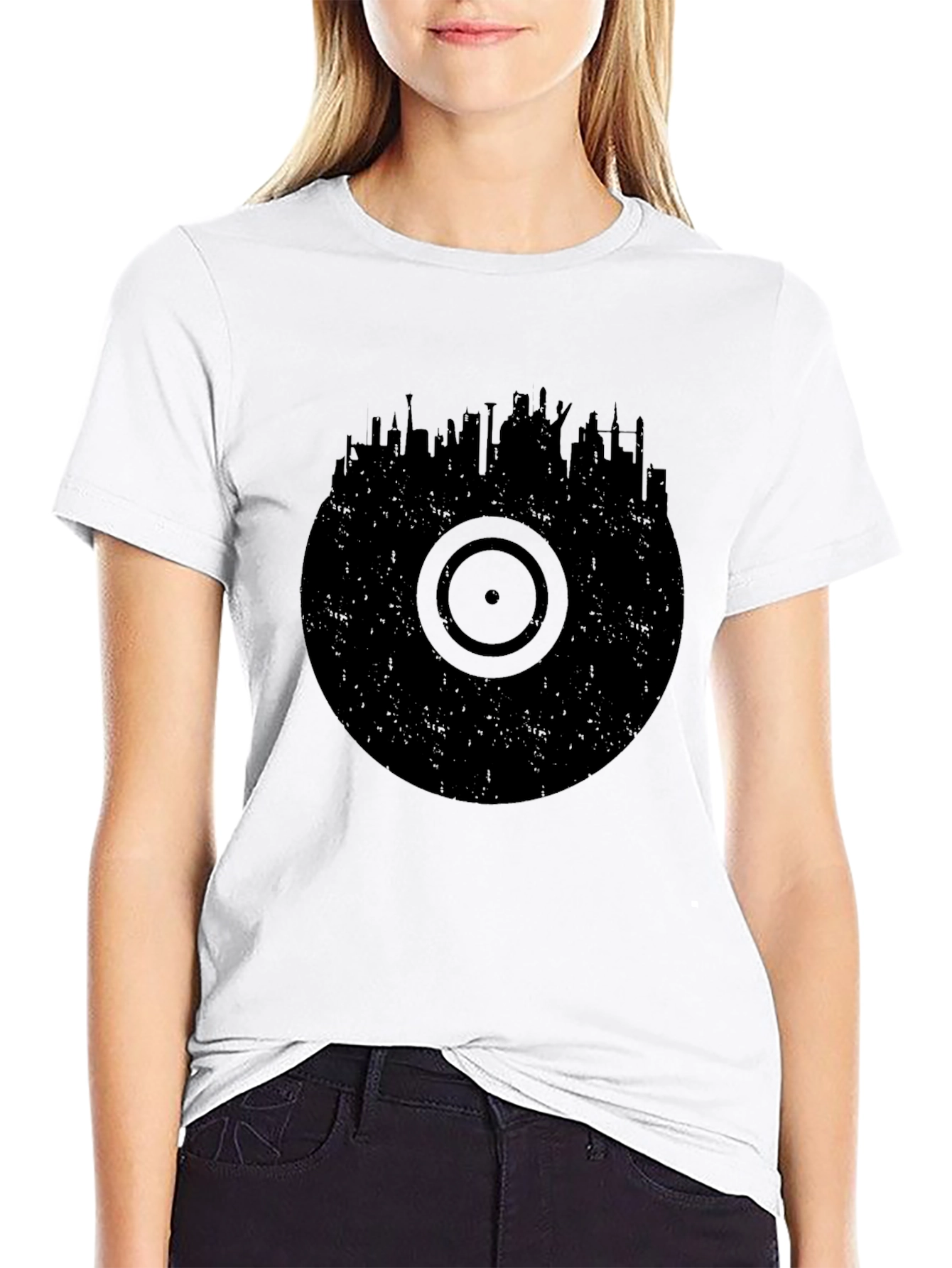 Vinyl Record Skyline Black T-Shirt