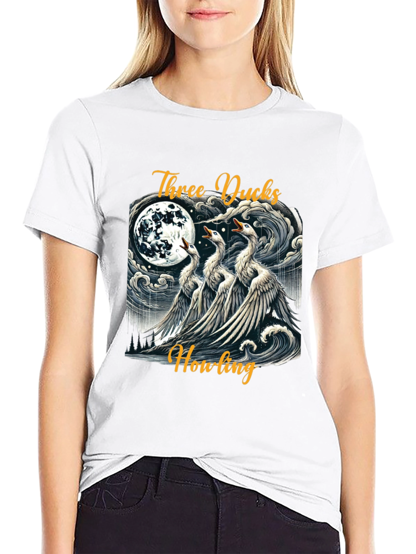 Three Ducks Howling Graphic Tee - Black