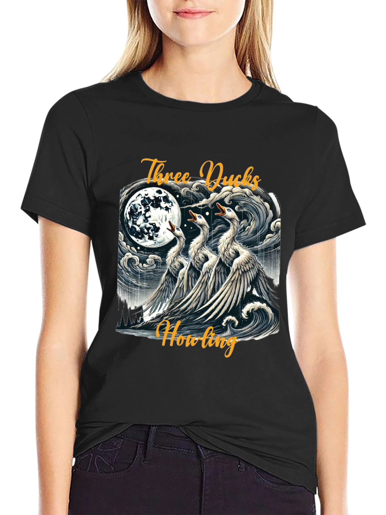 Three Ducks Howling Graphic Tee - Black