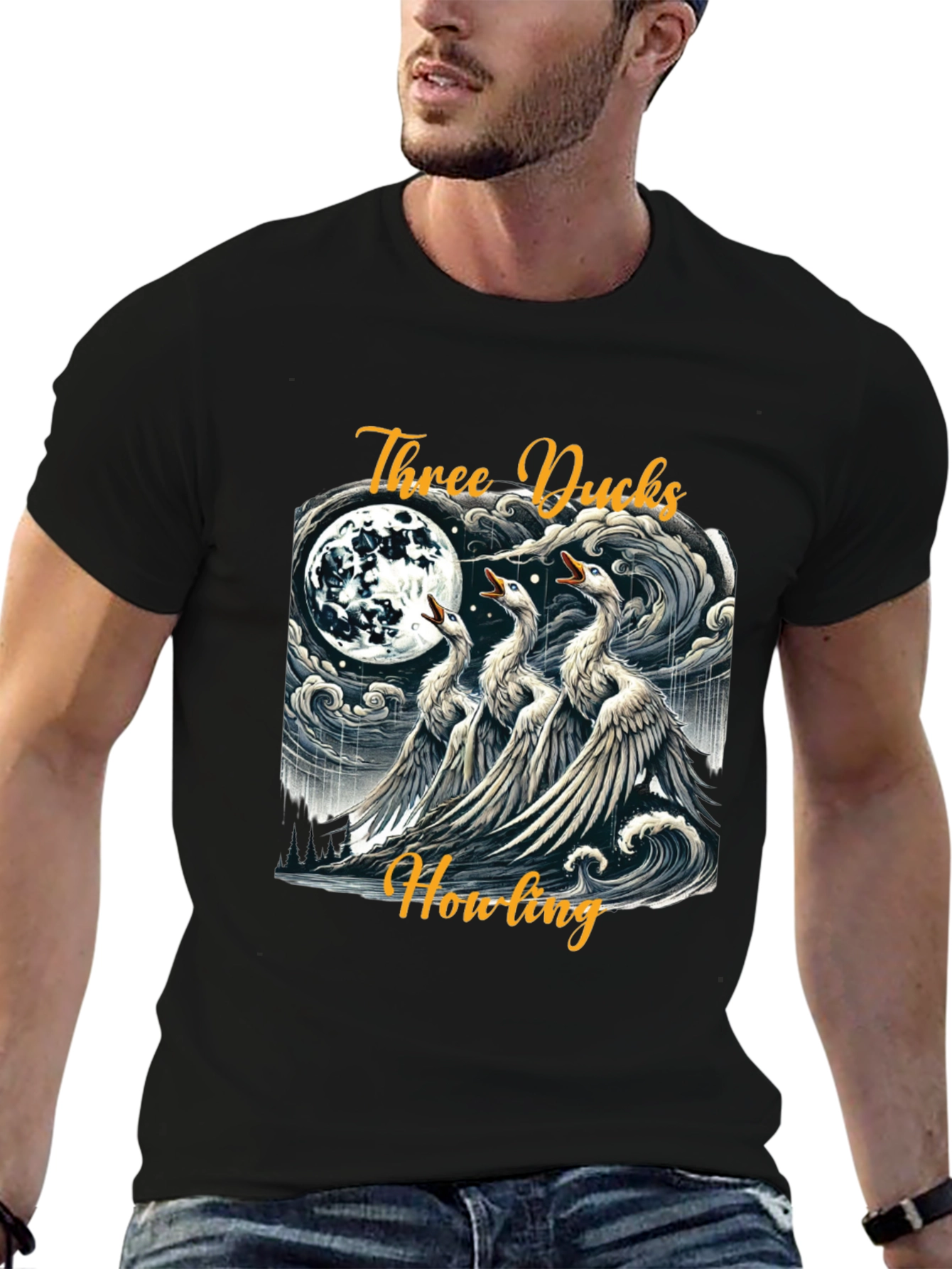 Three Ducks Howling Graphic Tee - Black