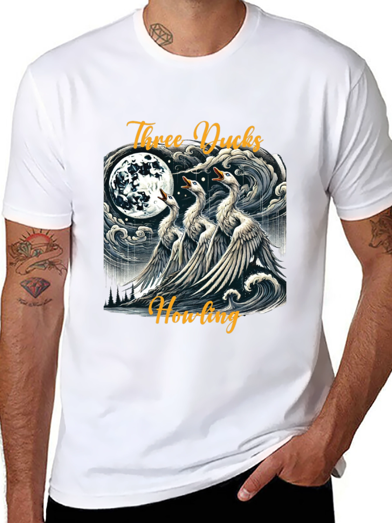 Three Ducks Howling Graphic Tee - Black