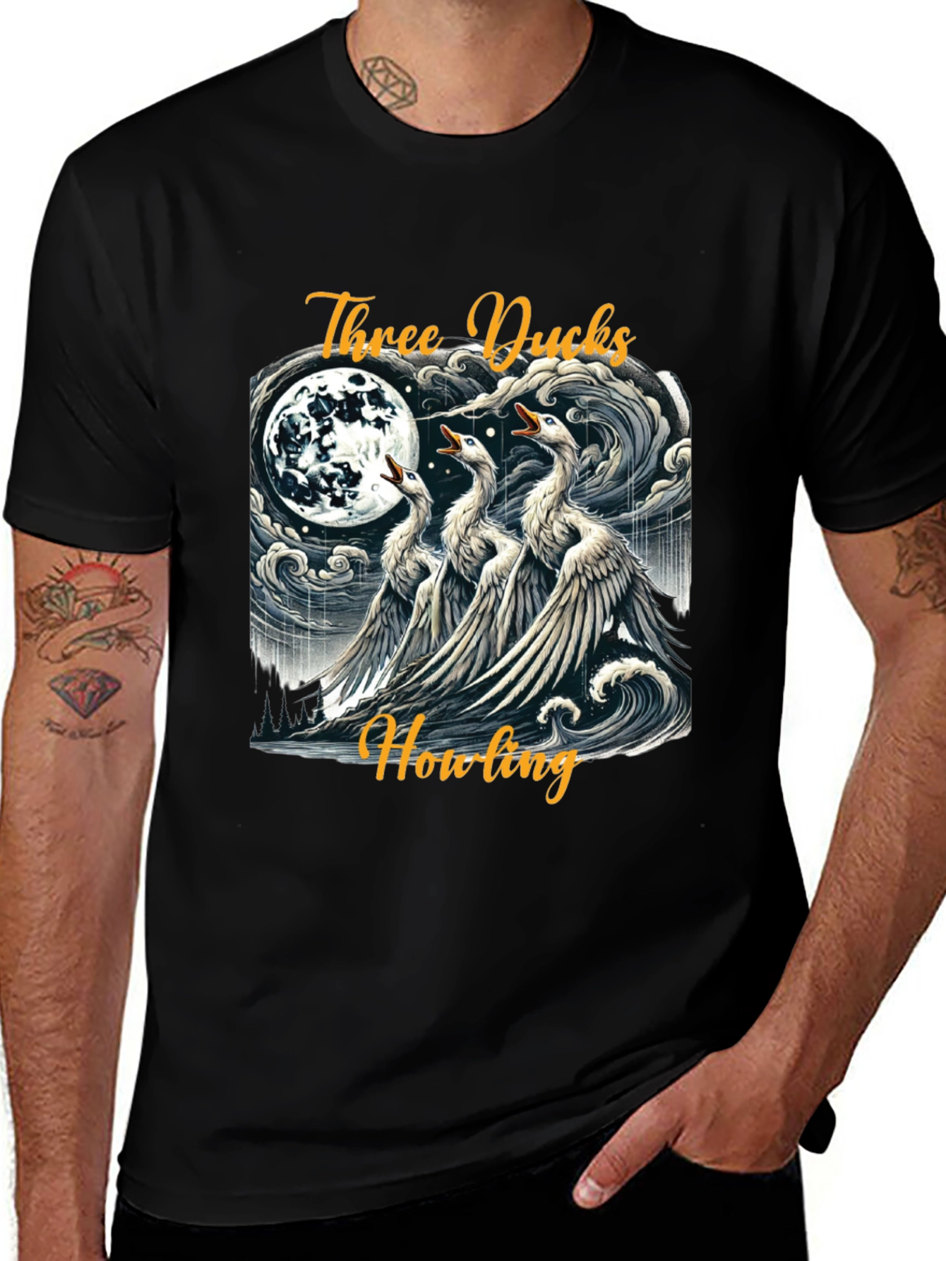 Three Ducks Howling Graphic Tee - Black