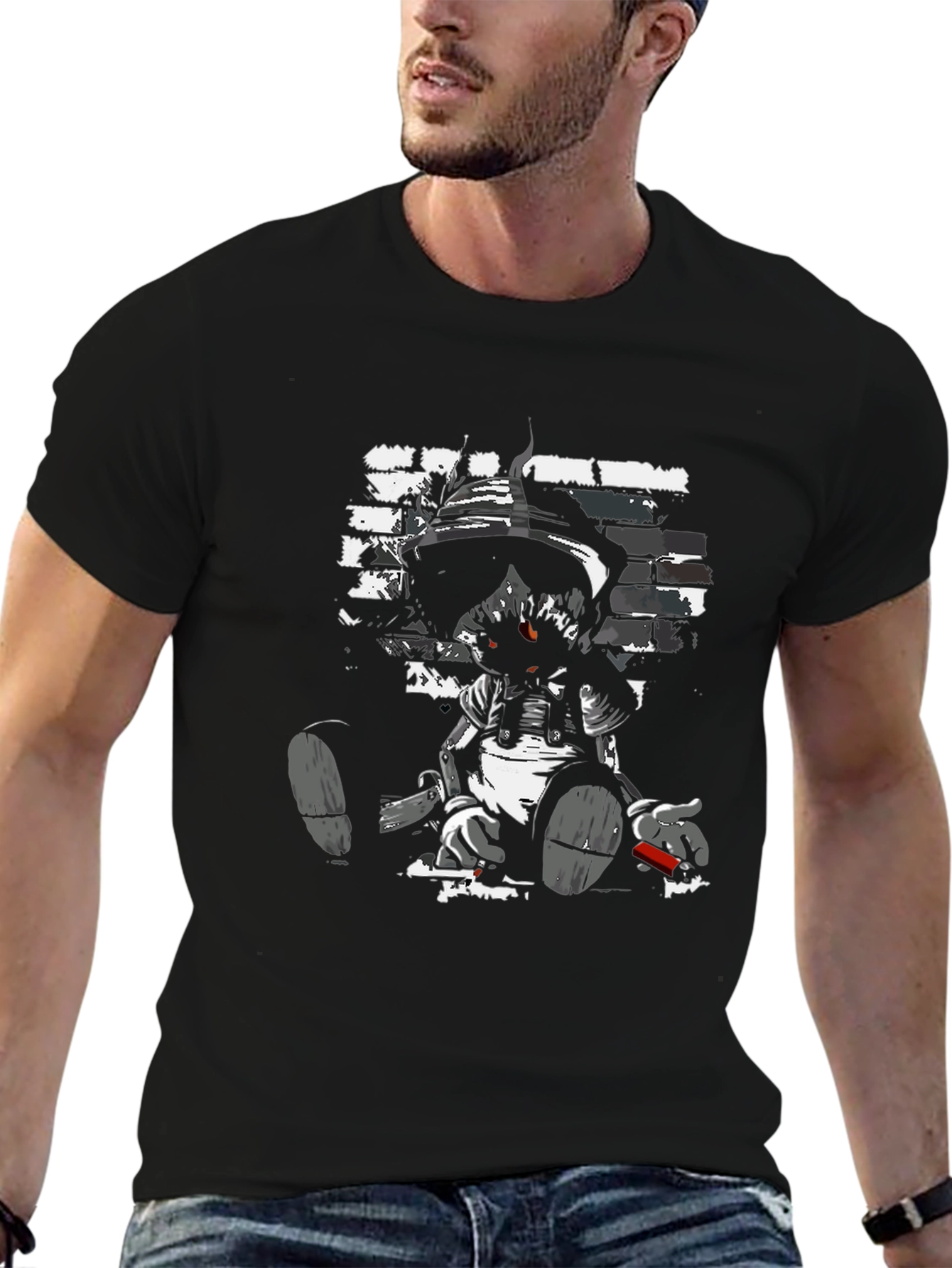 Edgy Cartoon Graphic Black T-Shirt