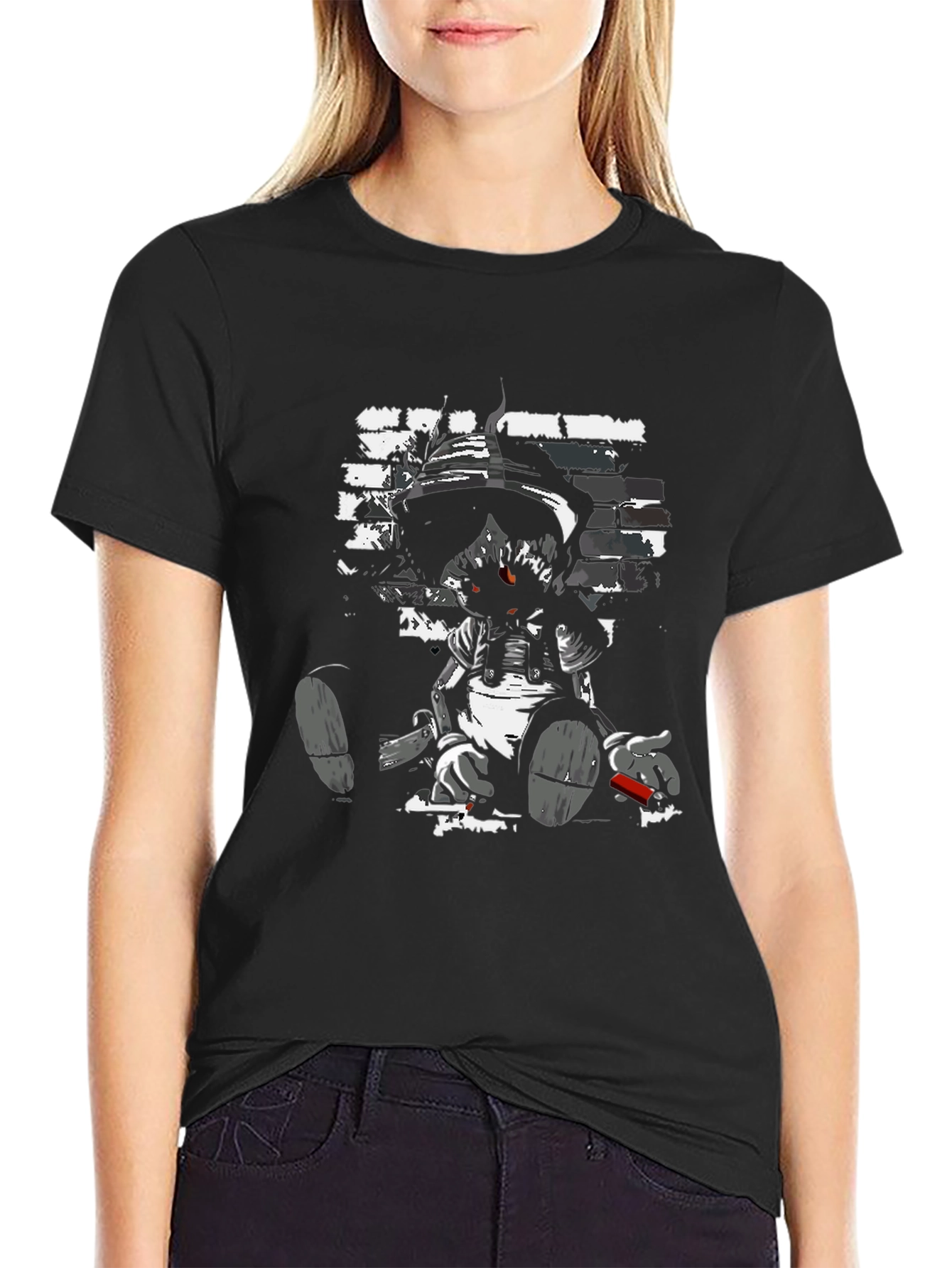 Edgy Cartoon Graphic Black T-Shirt