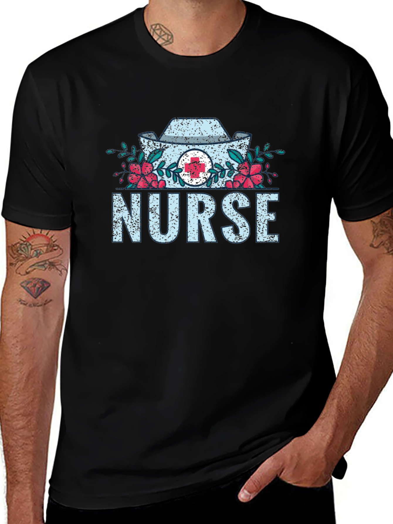 Nurse Floral Graphic T-Shirt - Medical Profession Apparel