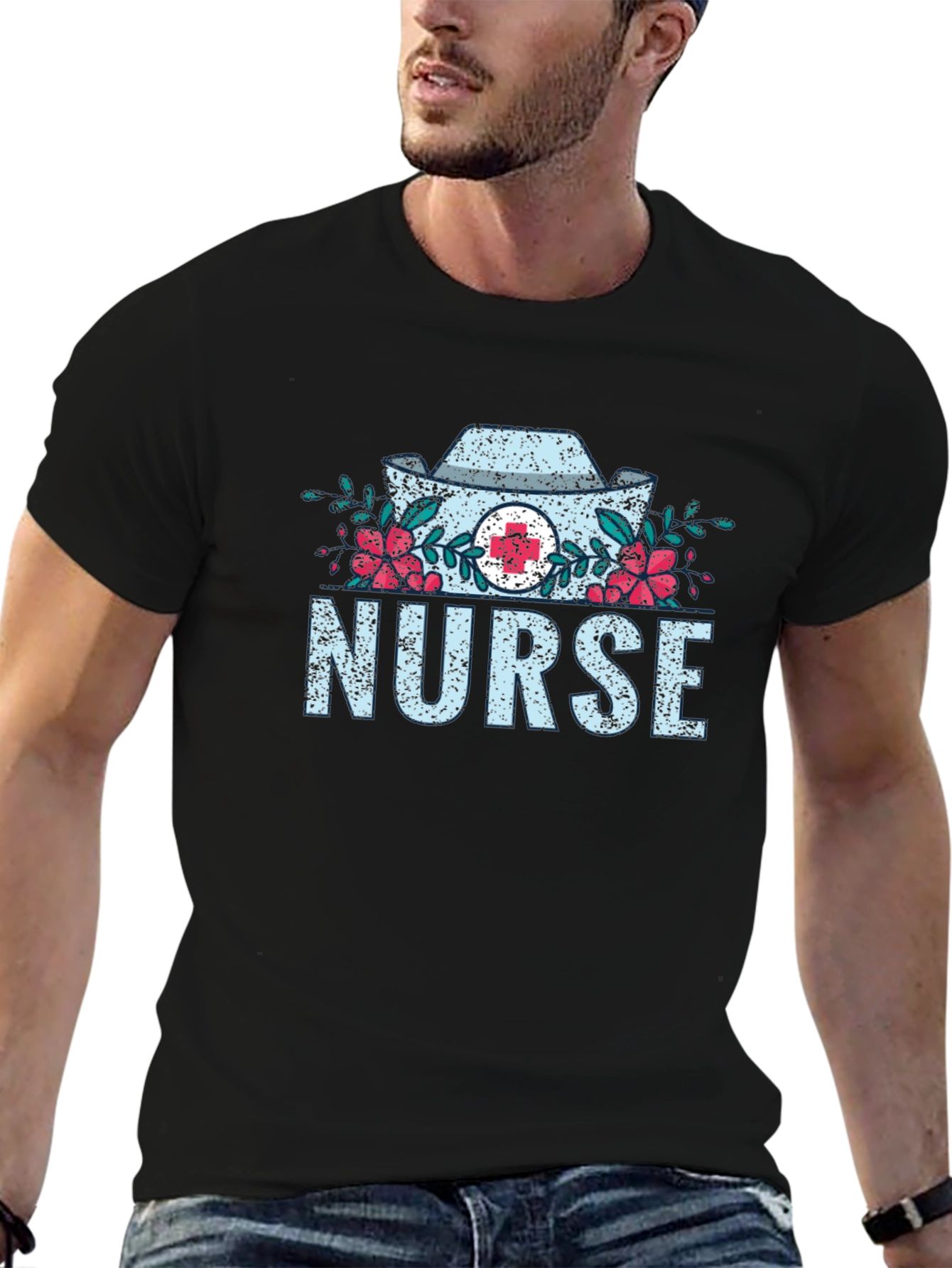 Nurse Floral Graphic T-Shirt - Medical Profession Apparel