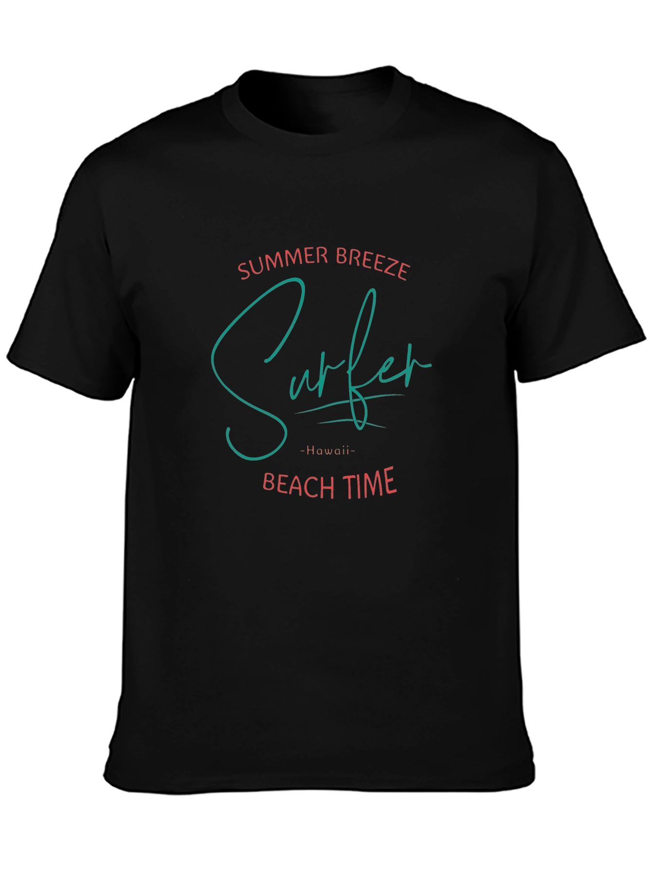 Summer Surfer Beach Time Black T-Shirt