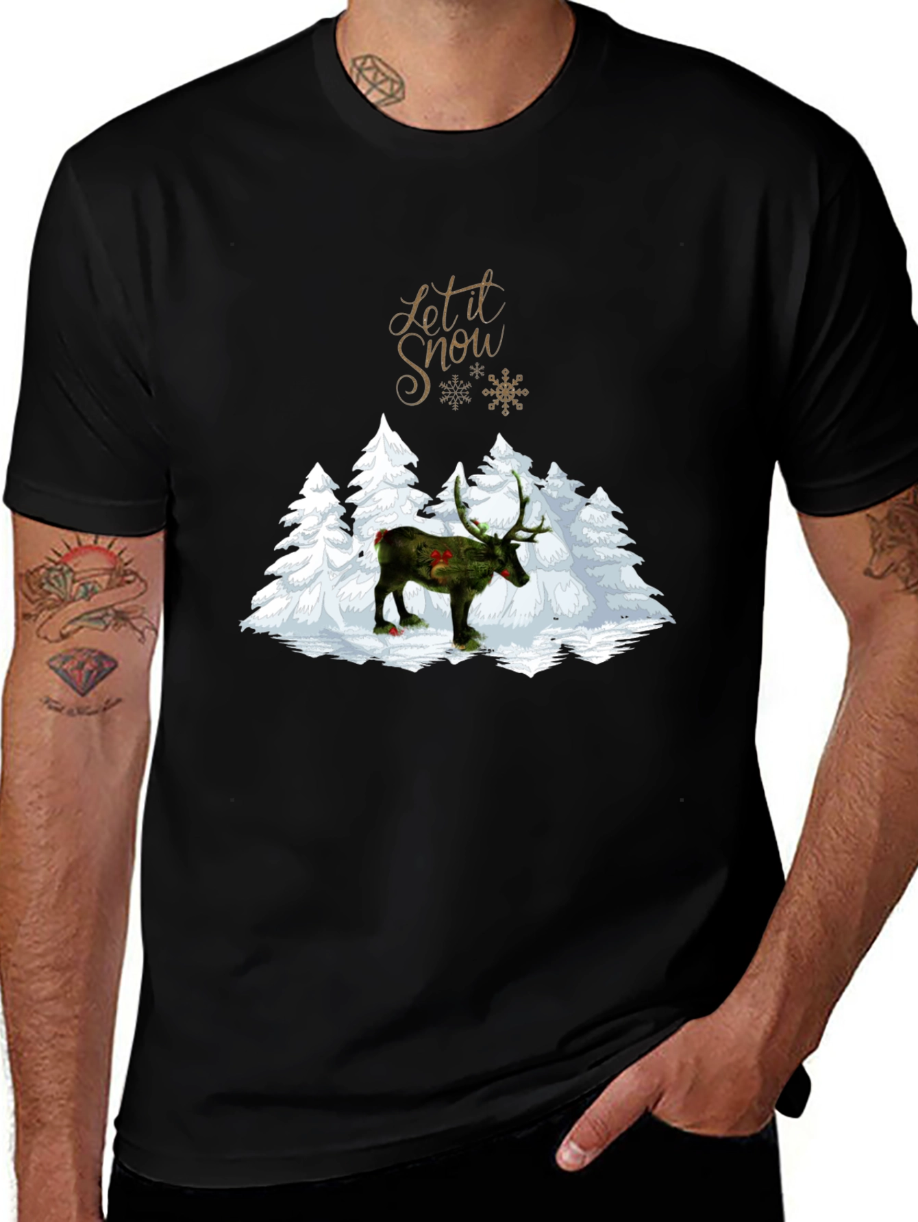 Let It Snow Christmas Reindeer Graphic Tee