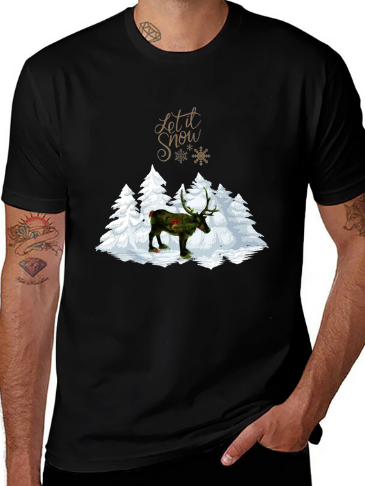 Let It Snow Christmas Reindeer Graphic Tee