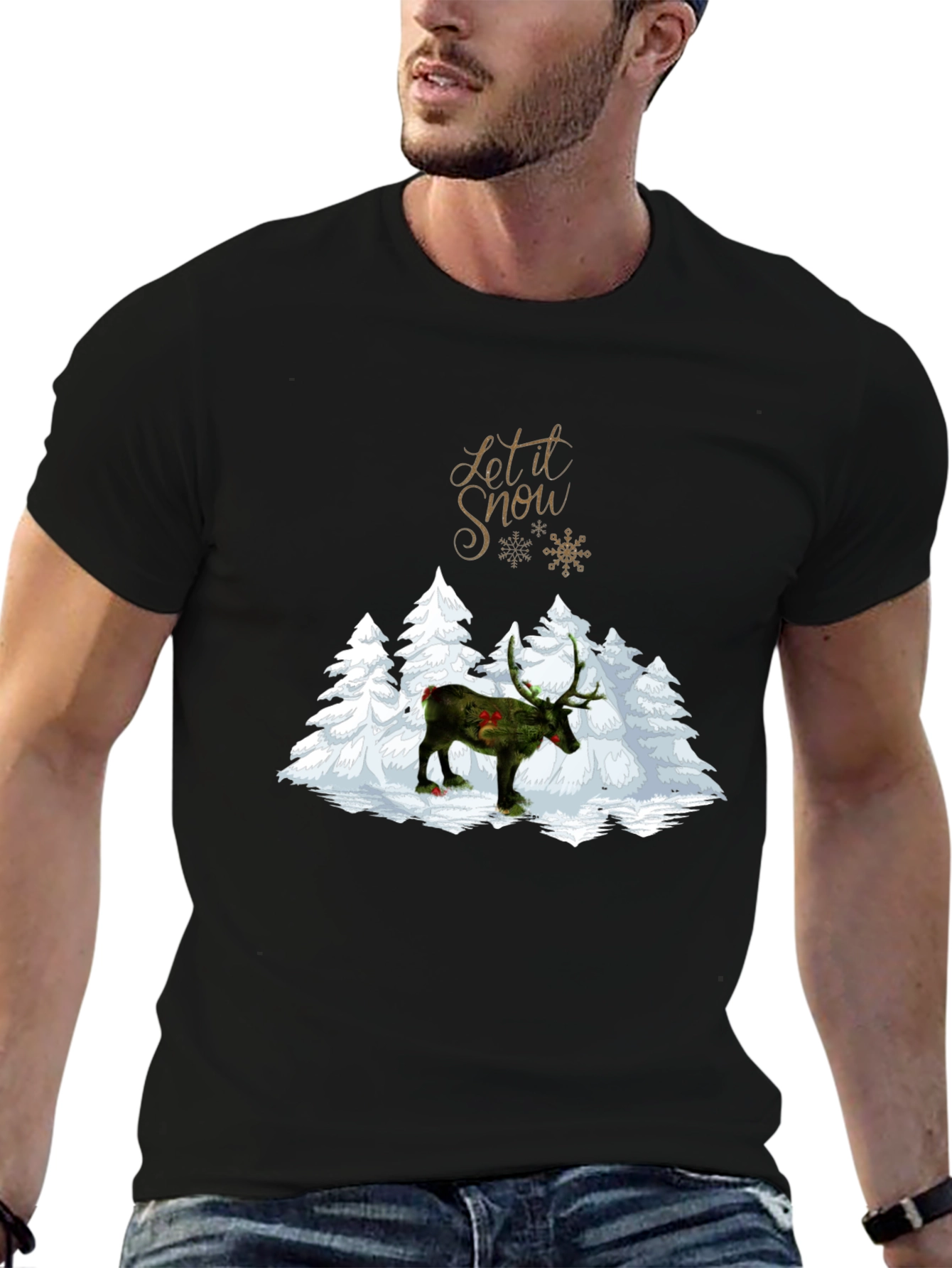 Let It Snow Christmas Reindeer Graphic Tee