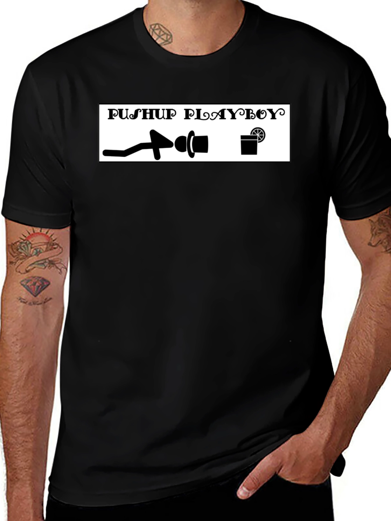 Pushup Playboy T-Shirt - Black Graphic Tee
