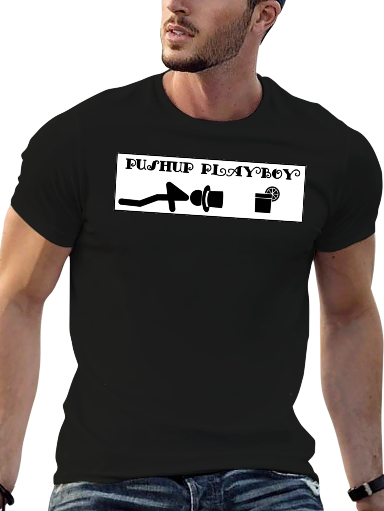 Pushup Playboy T-Shirt - Black Graphic Tee