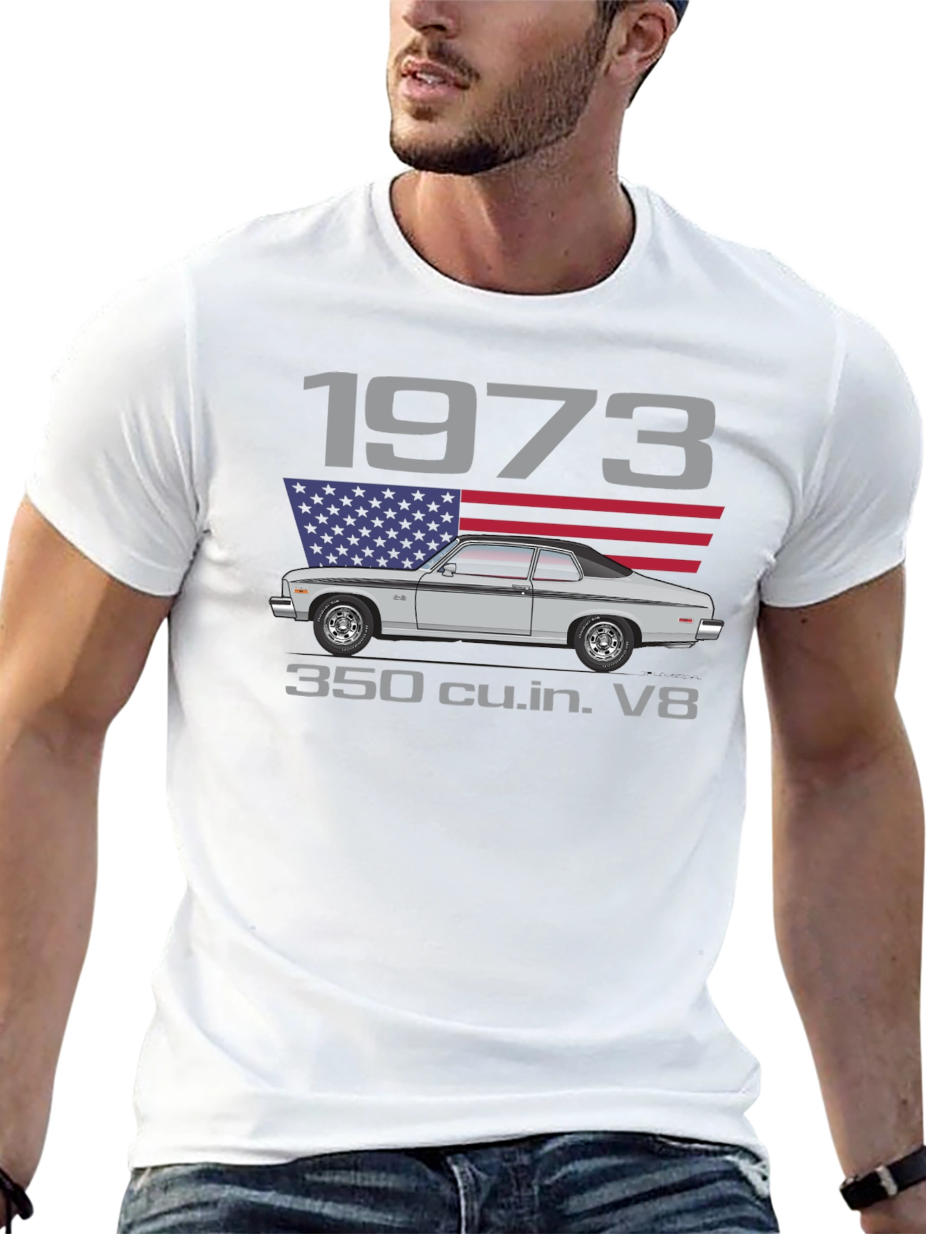 1973 Classic Car T-Shirt - V8 Engine Design
