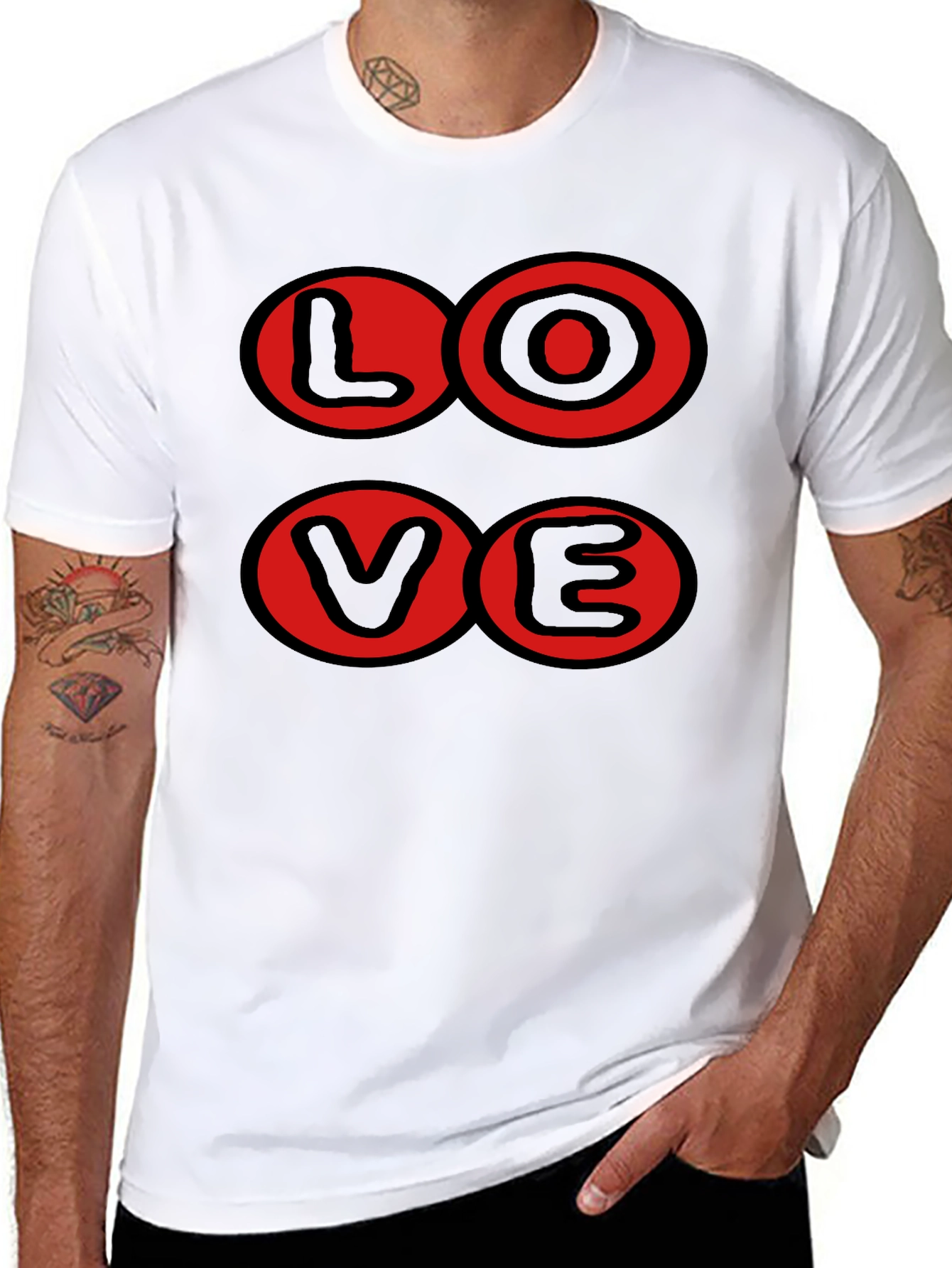 Love Graphic T-Shirt - Black with Red Circles
