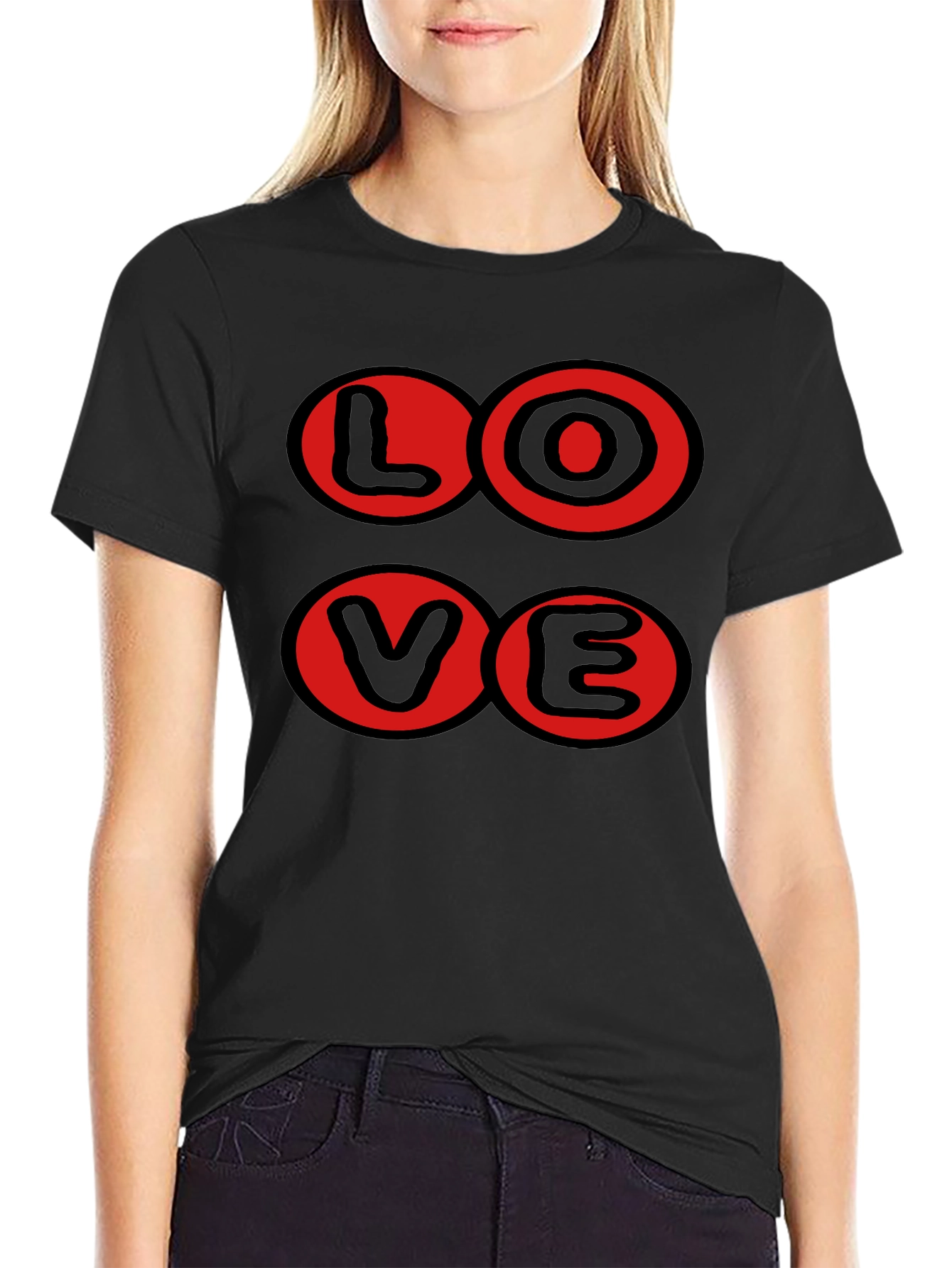 Love Graphic T-Shirt - Black with Red Circles