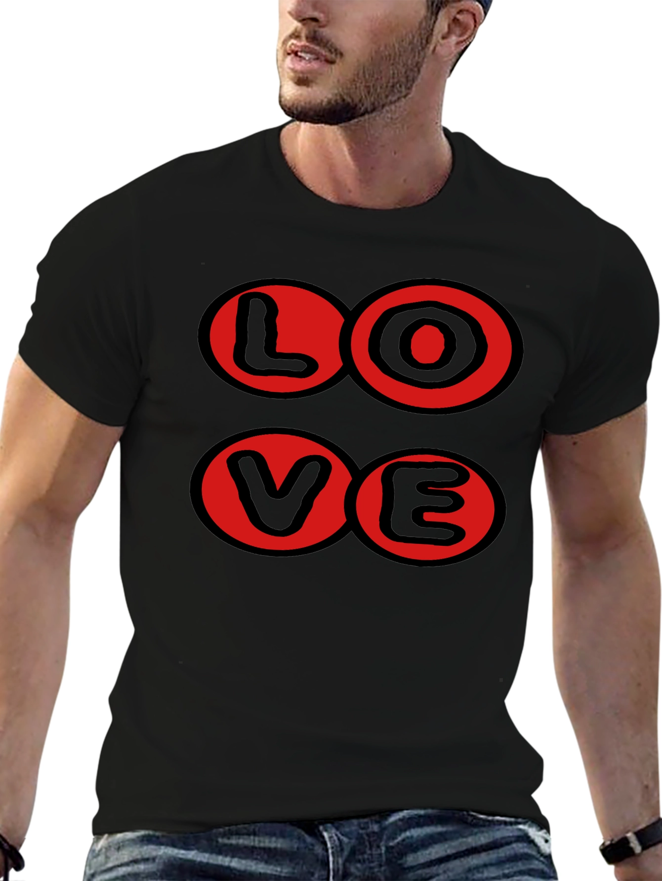 Love Graphic T-Shirt - Black with Red Circles