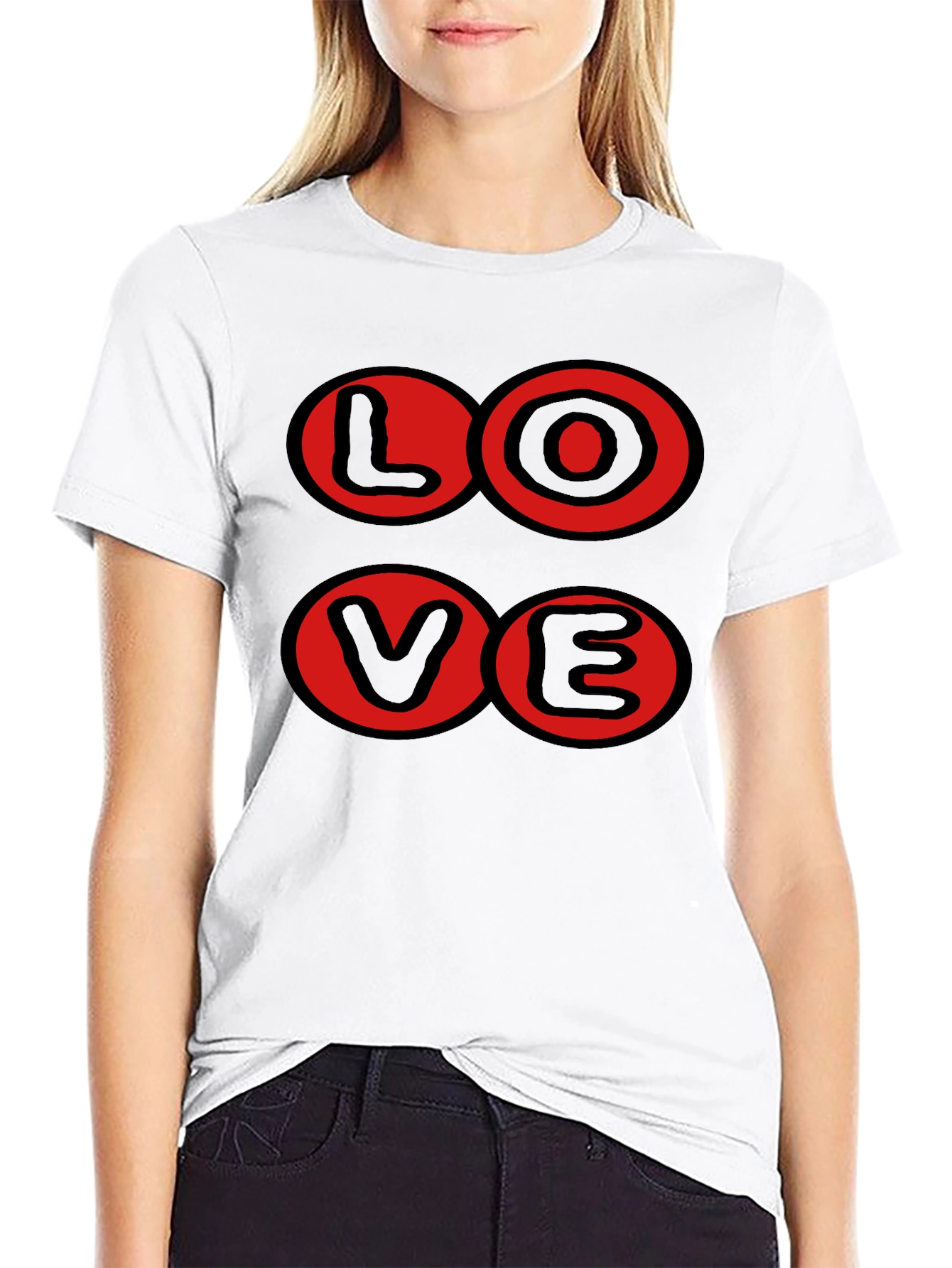 Love Graphic T-Shirt - Black with Red Circles
