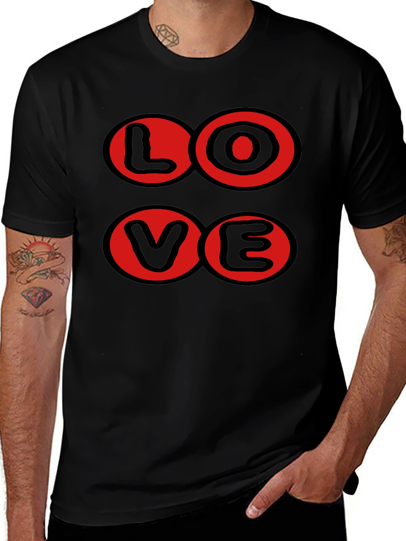 Love Graphic T-Shirt - Black with Red Circles