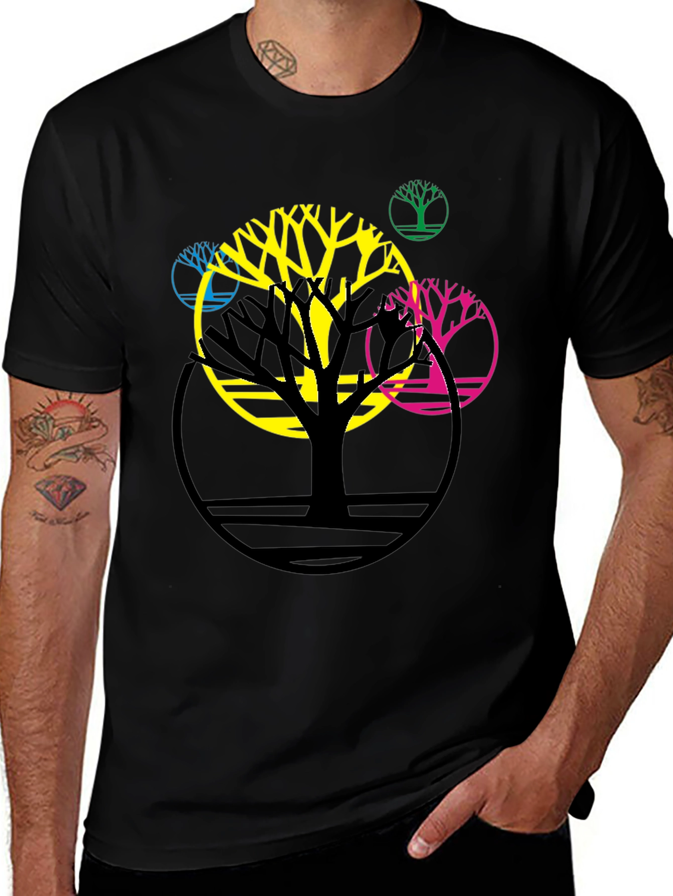 Abstract Tree Graphic Tee - Modern Black T-Shirt