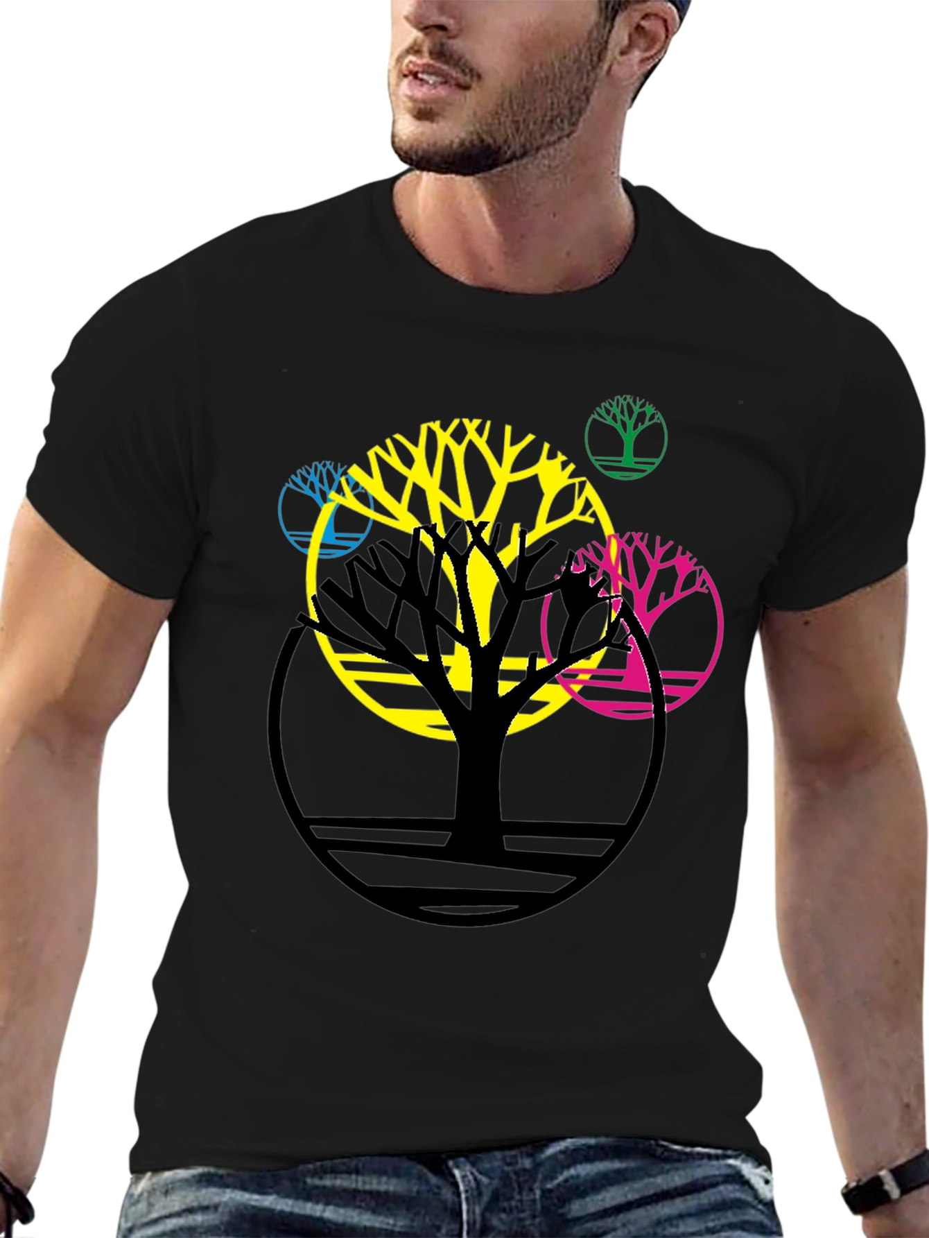 Abstract Tree Graphic Tee - Modern Black T-Shirt
