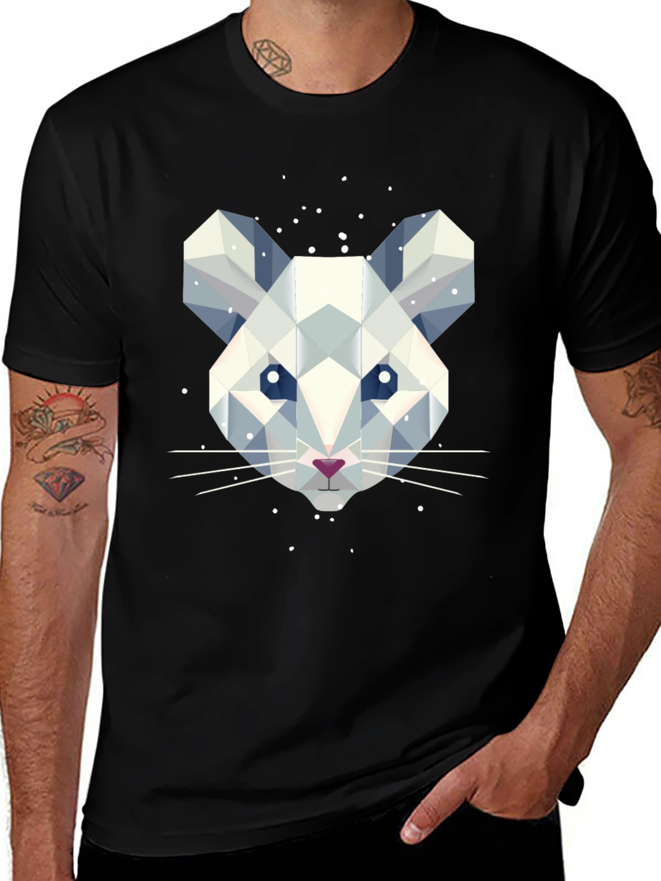 Geometric Mouse Graphic Tee - Stylish Mens Black T-Shirt