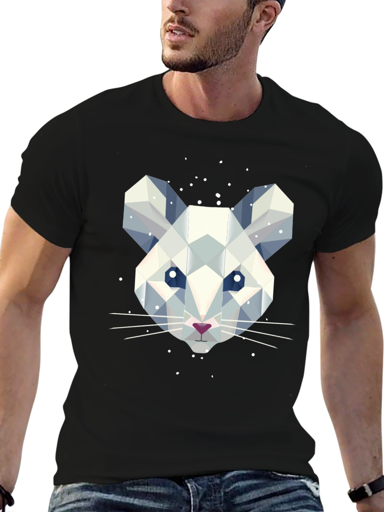 Geometric Mouse Graphic Tee - Stylish Mens Black T-Shirt