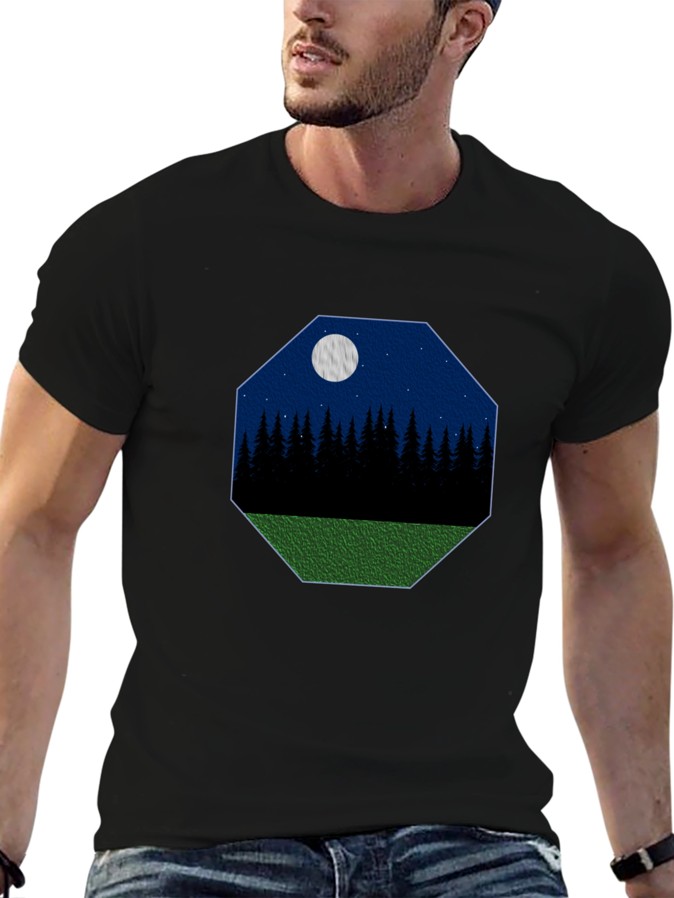 Nightscape Graphic Tee - Black Cotton T-Shirt