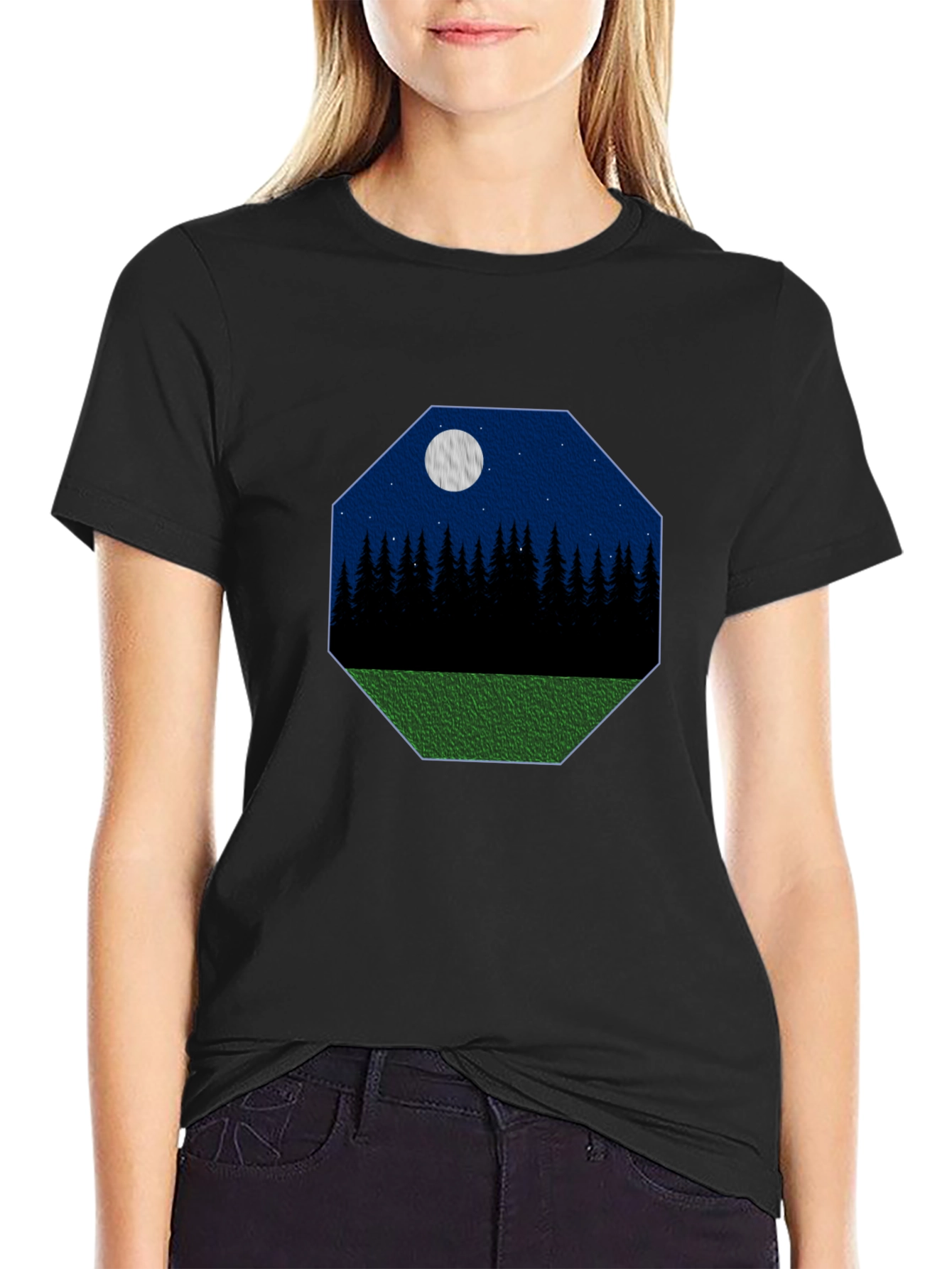 Nightscape Graphic Tee - Black Cotton T-Shirt