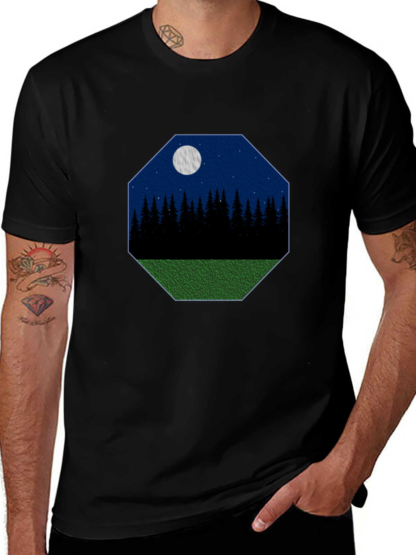 Nightscape Graphic Tee - Black Cotton T-Shirt