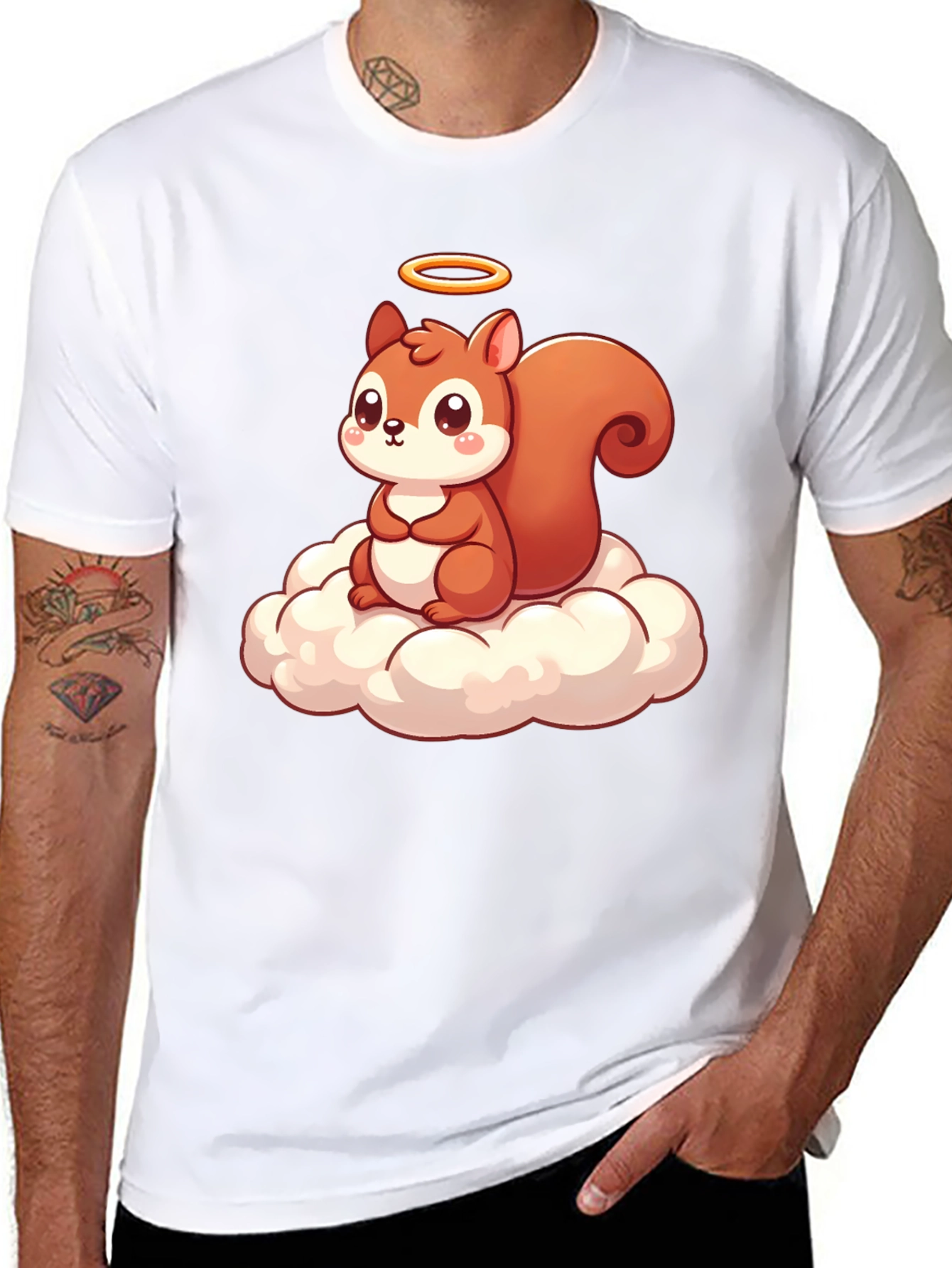 Cute Squirrel on Cloud Graphic T-Shirt - Black