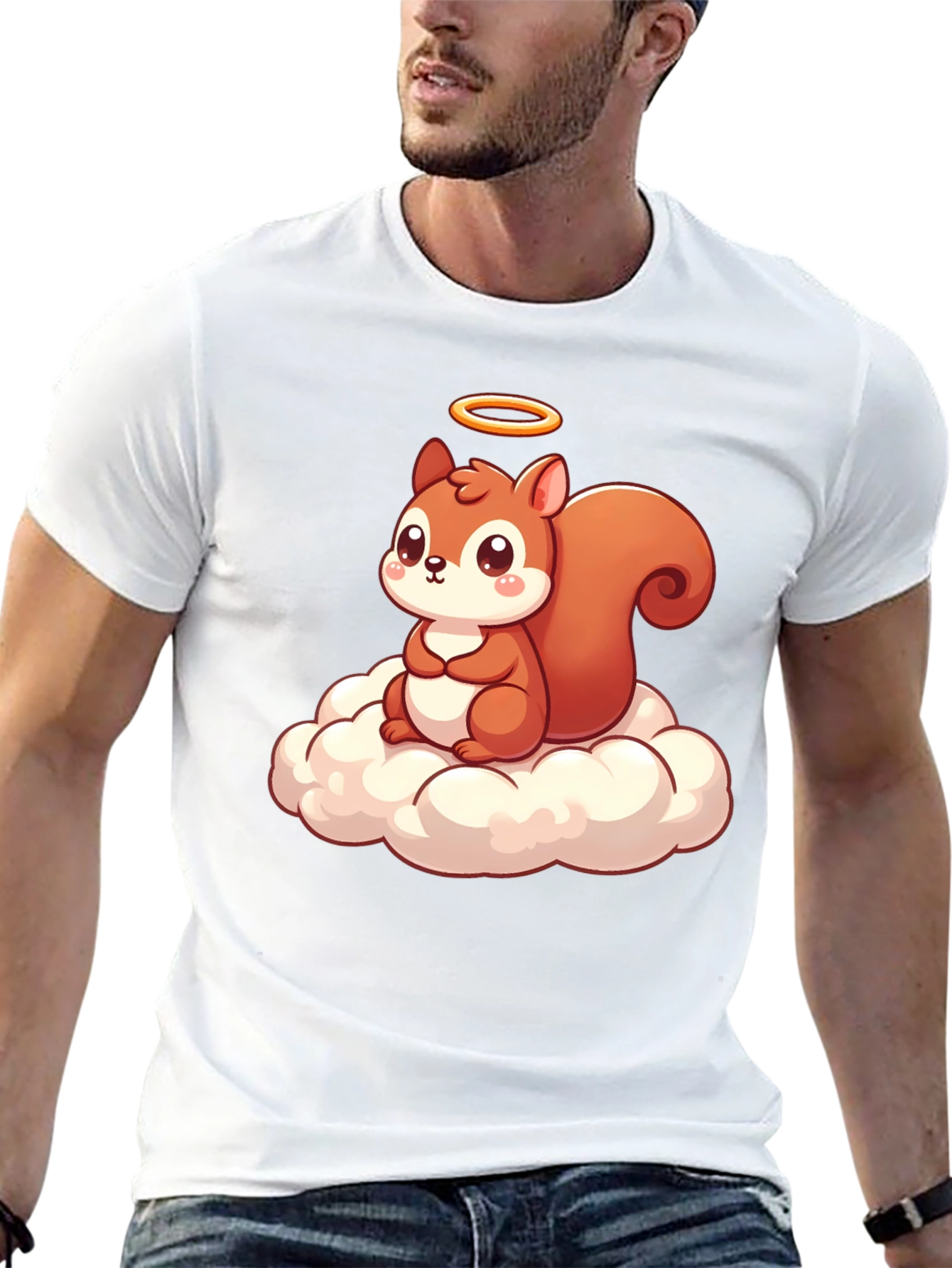 Cute Squirrel on Cloud Graphic T-Shirt - Black