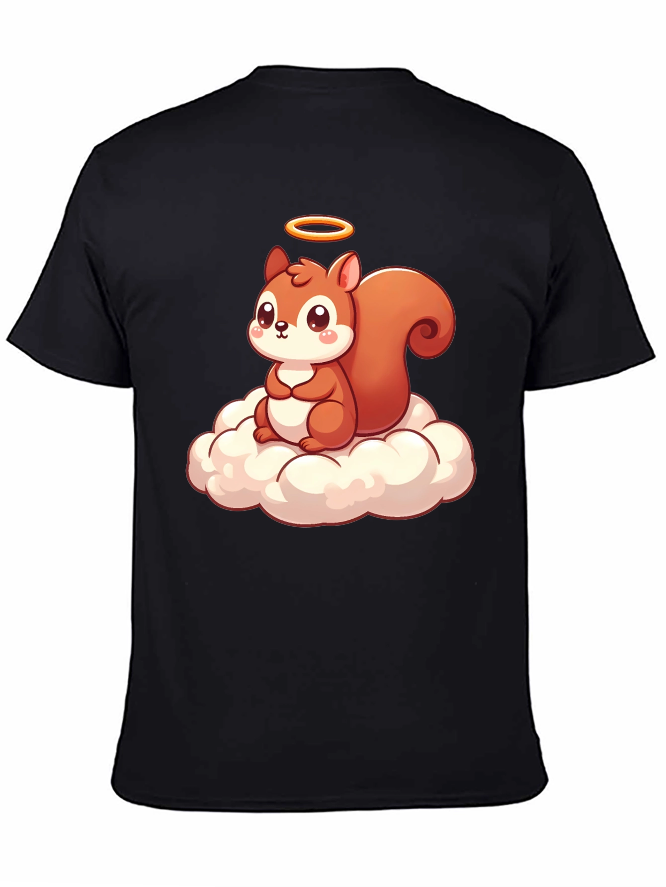 Cute Squirrel on Cloud Graphic T-Shirt - Black