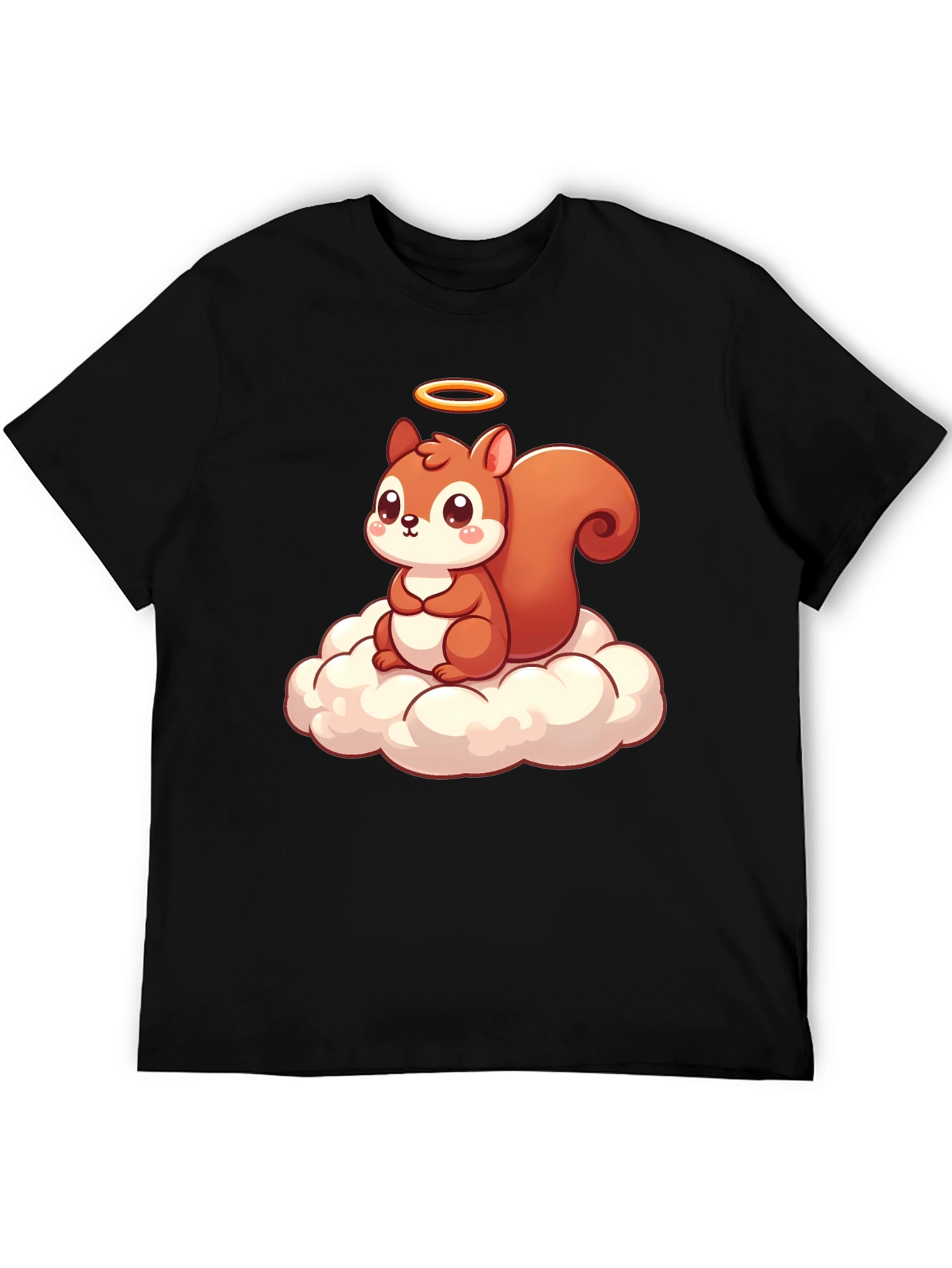 Cute Squirrel on Cloud Graphic T-Shirt - Black
