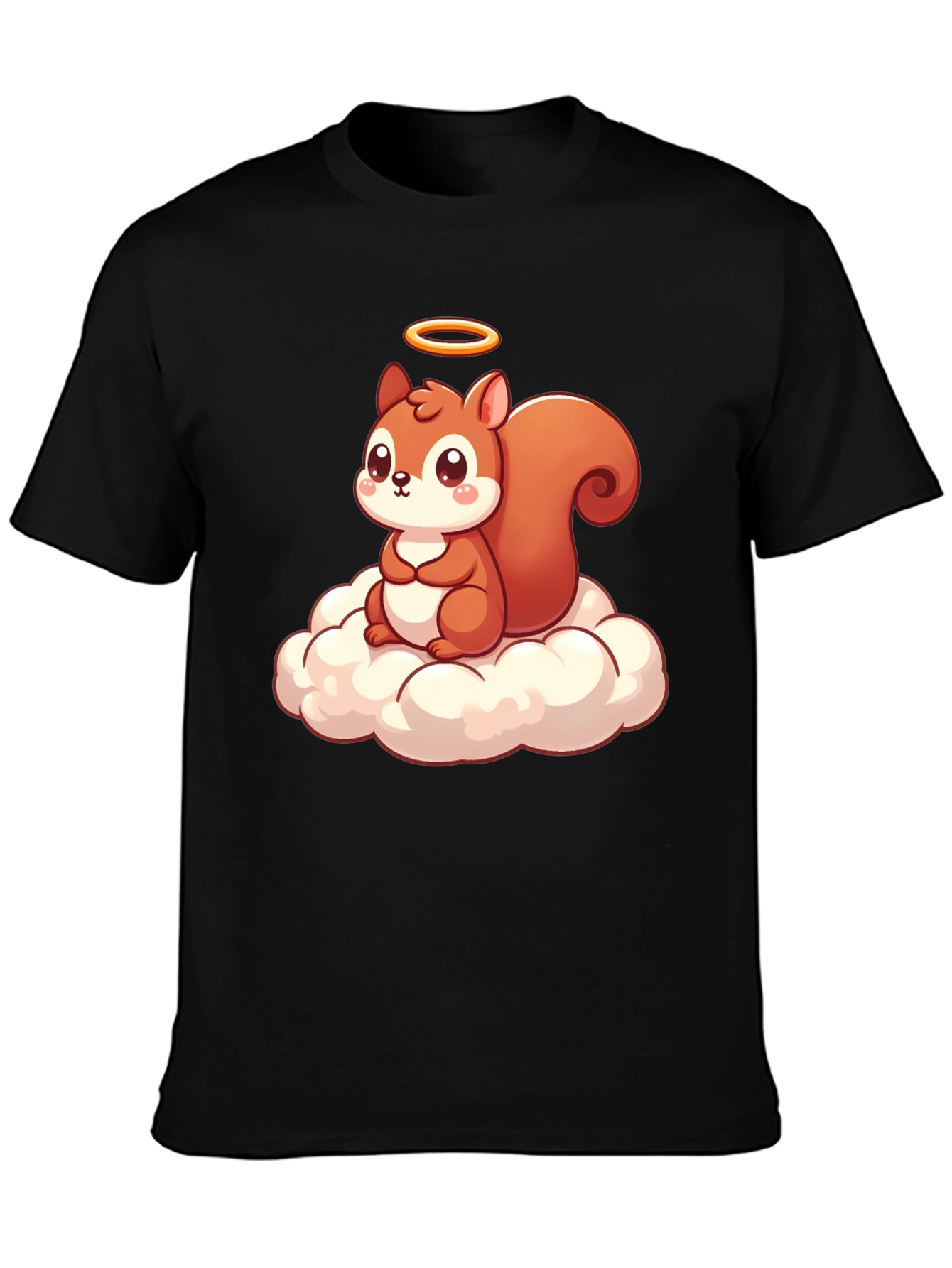 Cute Squirrel on Cloud Graphic T-Shirt - Black