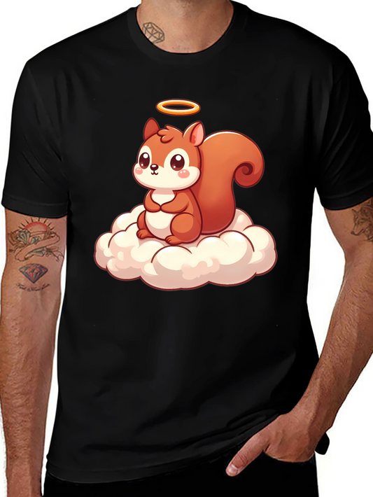 Cute Squirrel on Cloud Graphic T-Shirt - Black