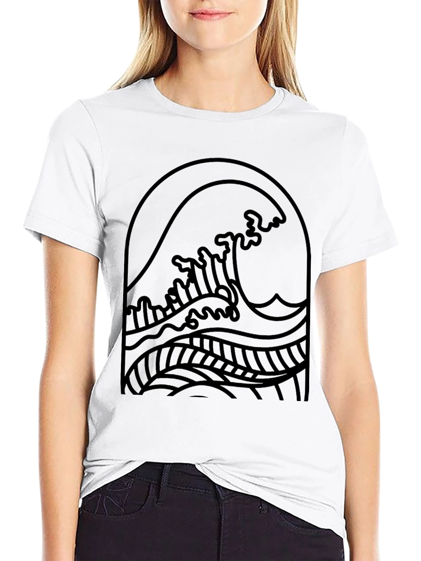 Black Wave Graphic Tee - Coastal Style