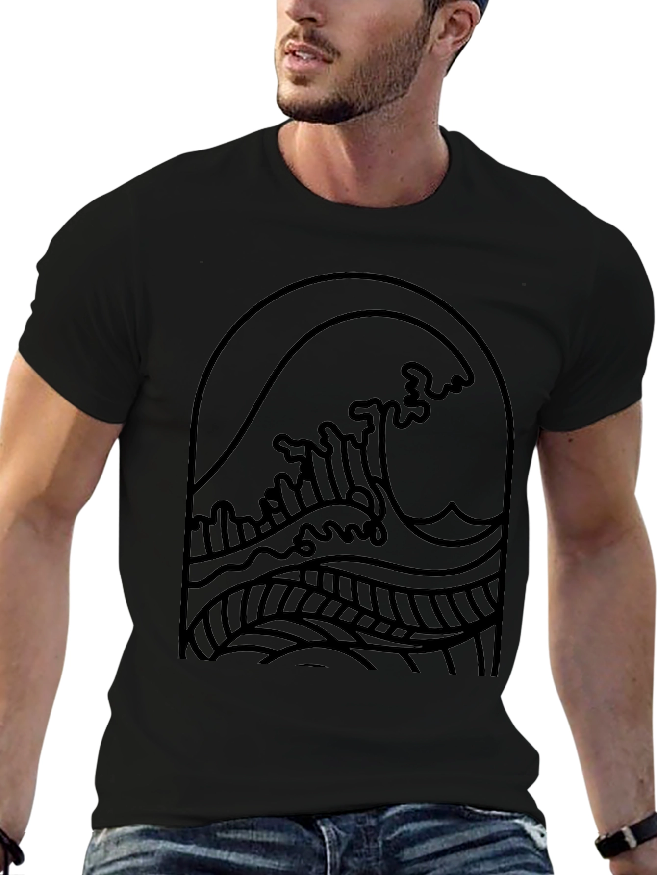 Black Wave Graphic Tee - Coastal Style