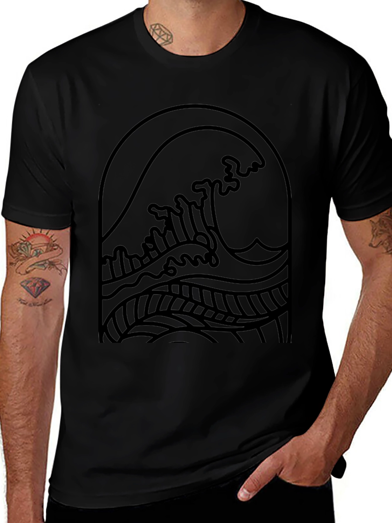 Black Wave Graphic Tee - Coastal Style
