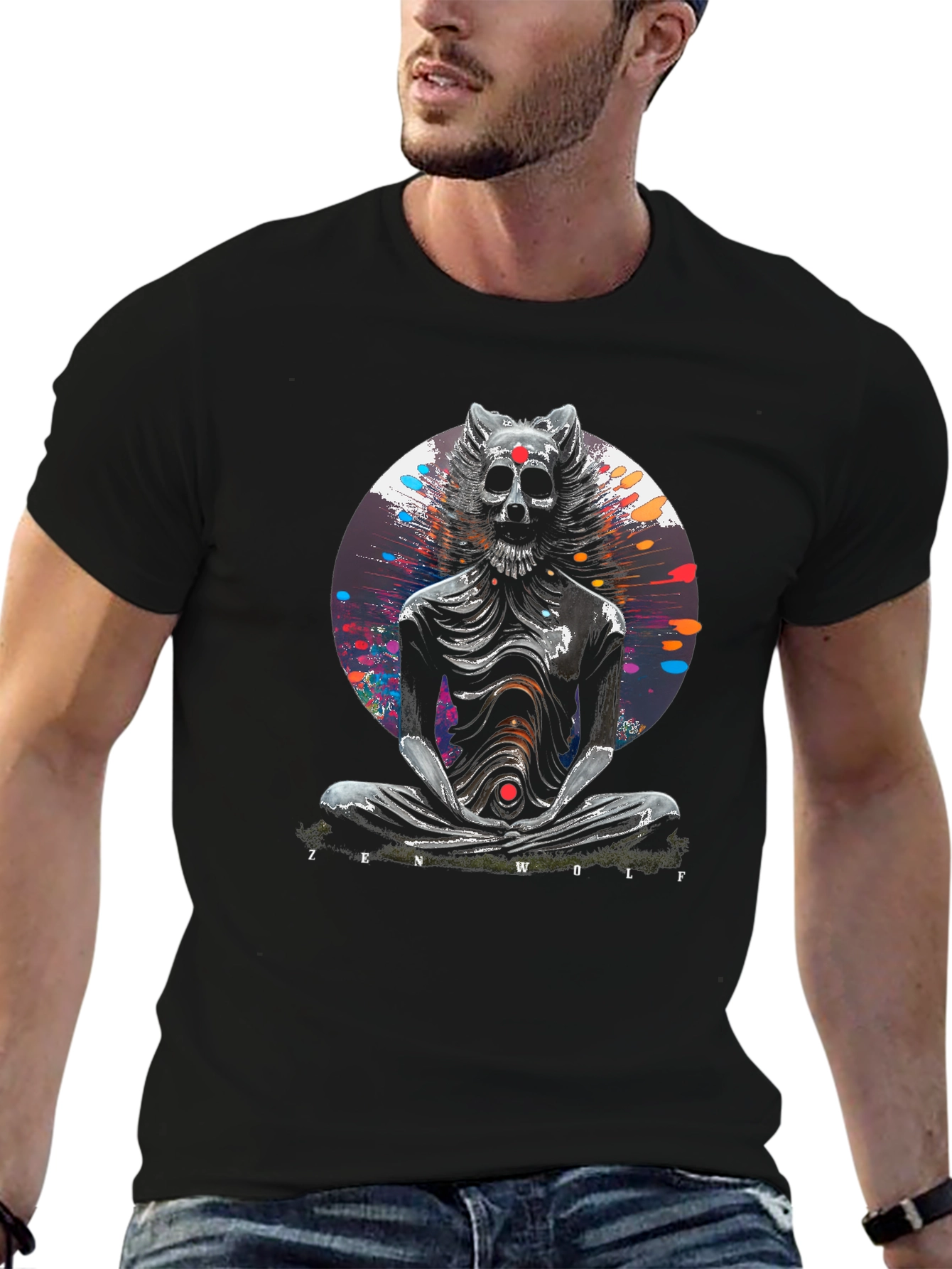 Zen Wolf Graphic T-Shirt - Unique Artistic Design