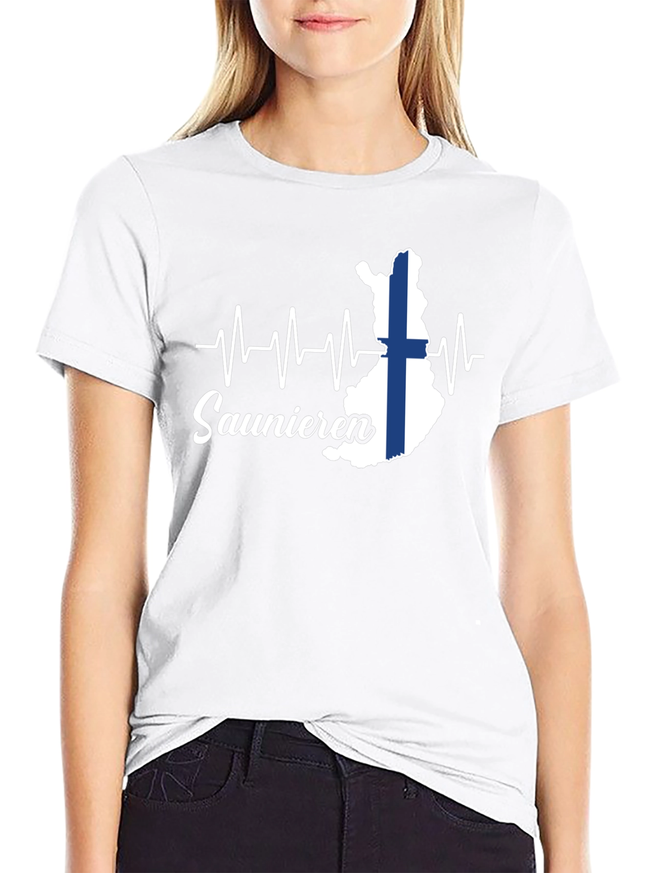 Finnish Sauna Lover T-Shirt - Finland Flag Heartbeat Design
