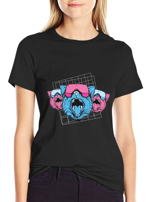 Cyberpunk Neon Cats Black T-Shirt