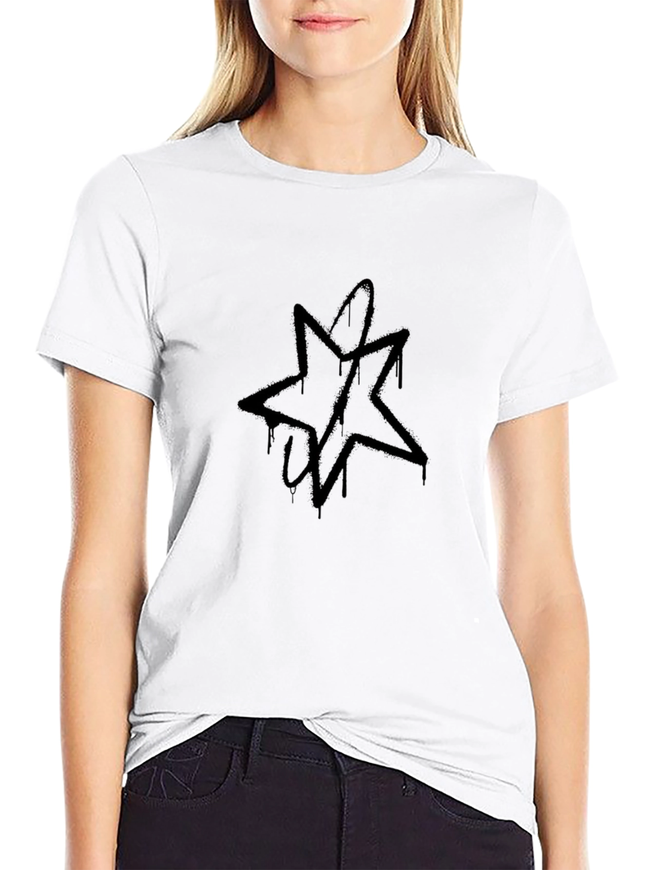 Mens Black Graphic Tee - Star Design